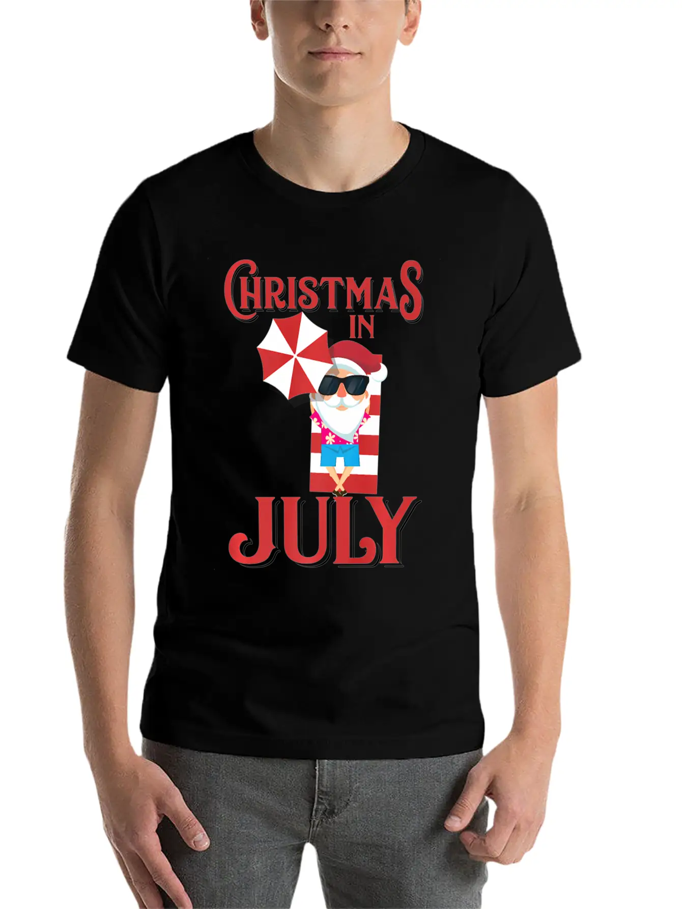 In July Beach Santa Claus Unisex Short Sleeve Soft Cotton T-Shirt – Casual Everyday Wear