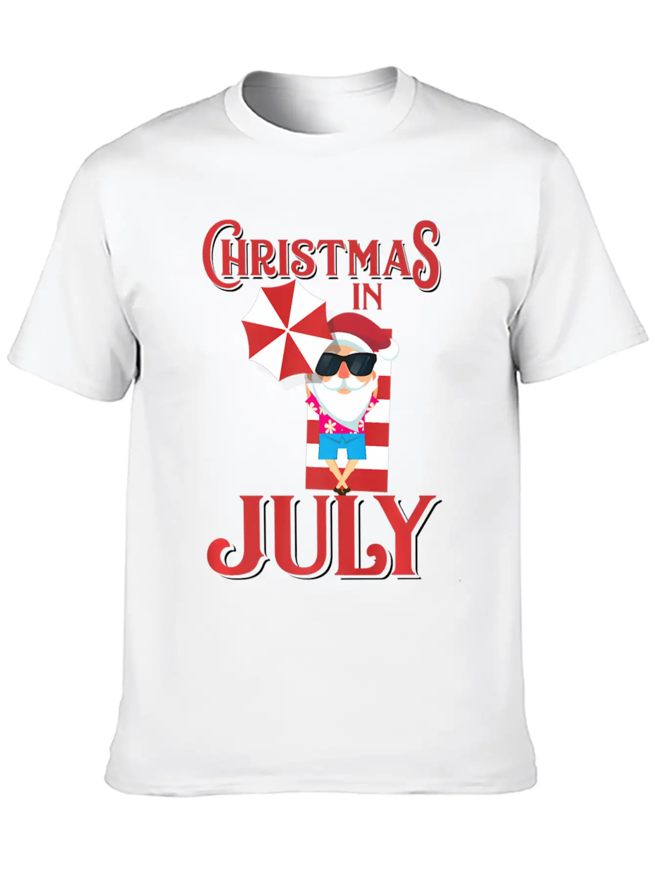 In July Beach Santa Claus Unisex Short Sleeve Soft Cotton T-Shirt – Casual Everyday Wear