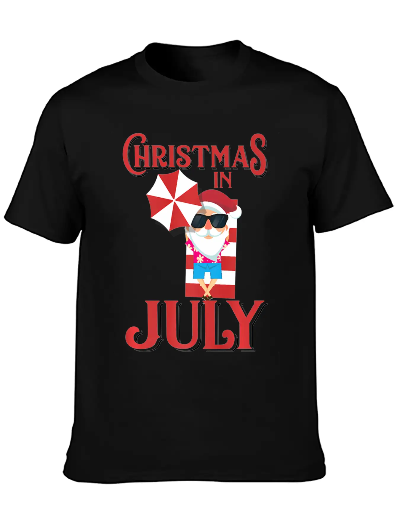In July Beach Santa Claus Unisex Short Sleeve Soft Cotton T-Shirt – Casual Everyday Wear
