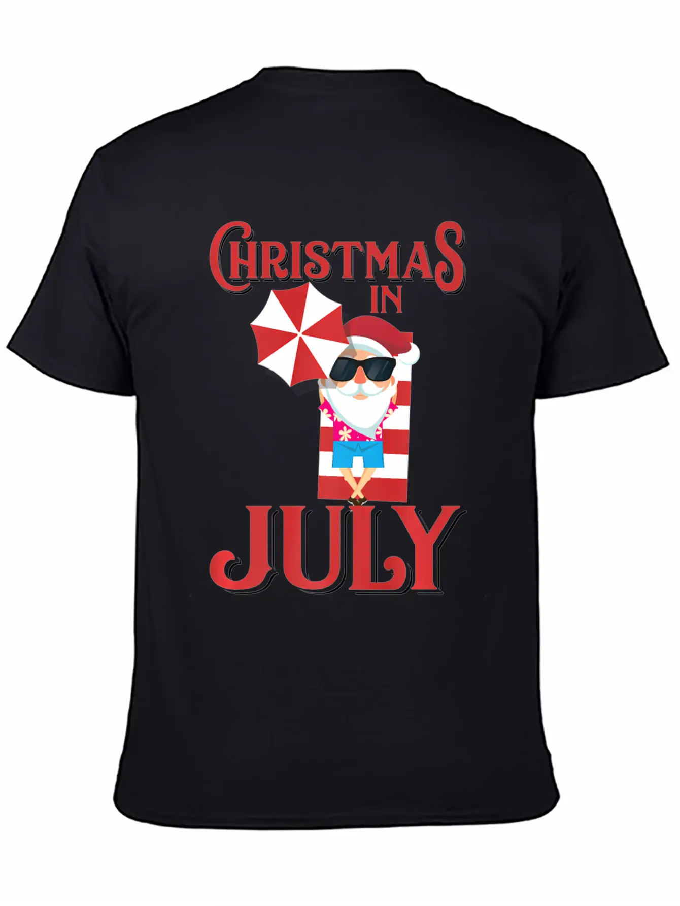 In July Beach Santa Claus Unisex Short Sleeve Soft Cotton T-Shirt – Casual Everyday Wear