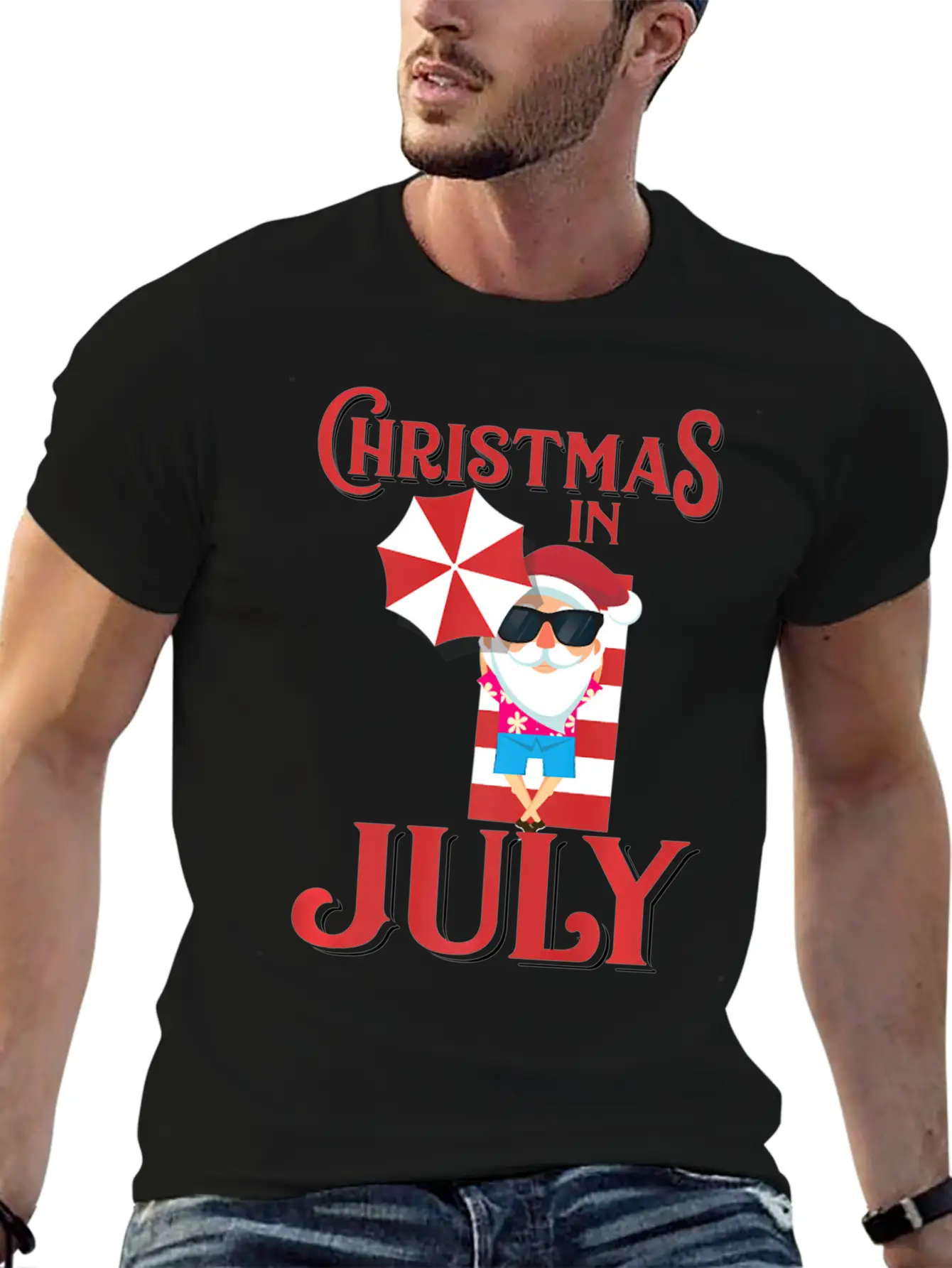 In July Beach Santa Claus Unisex Short Sleeve Soft Cotton T-Shirt – Casual Everyday Wear