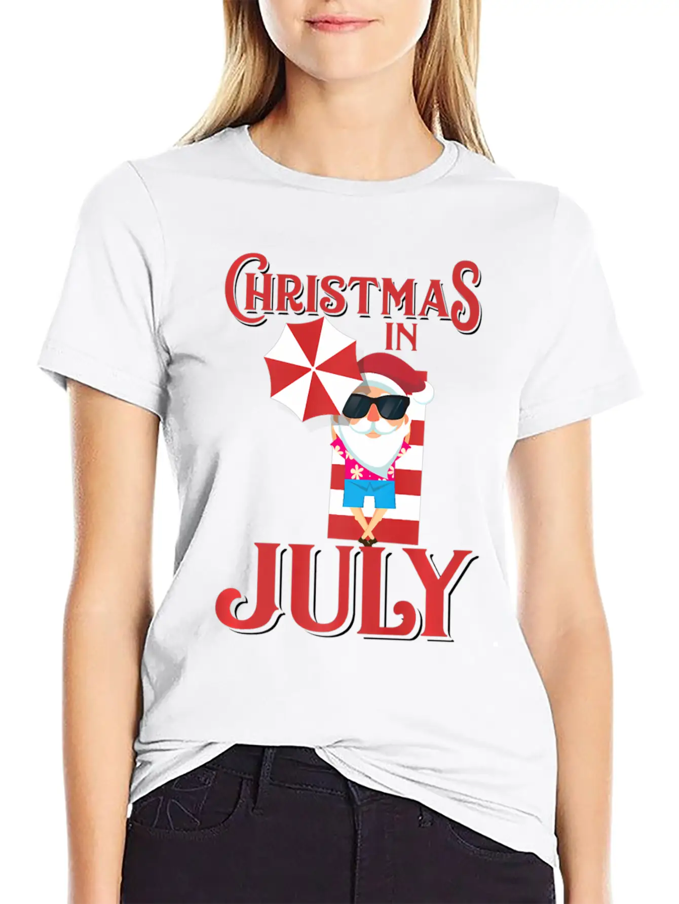 In July Beach Santa Claus Unisex Short Sleeve Soft Cotton T-Shirt – Casual Everyday Wear
