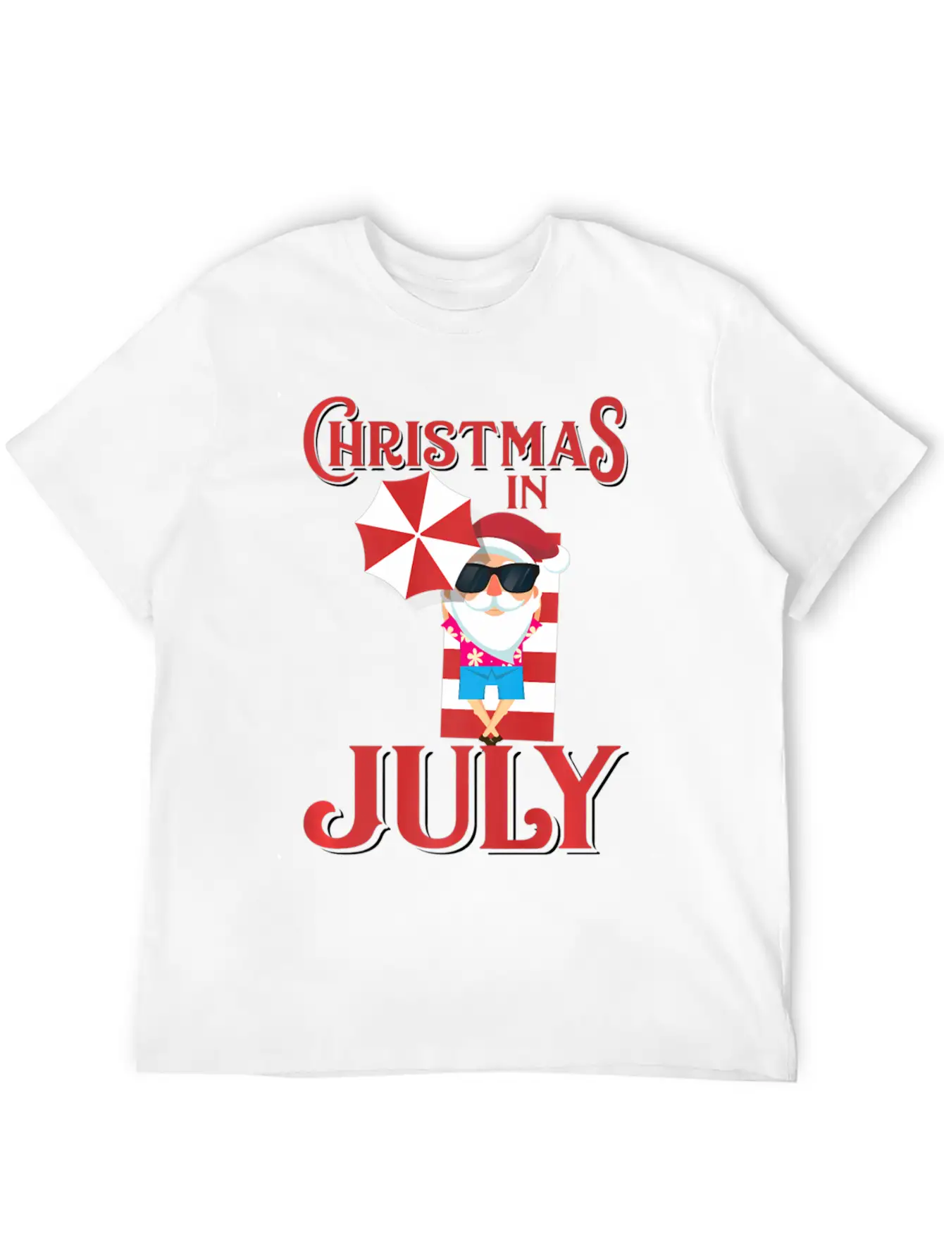 In July Beach Santa Claus Unisex Short Sleeve Soft Cotton T-Shirt – Casual Everyday Wear