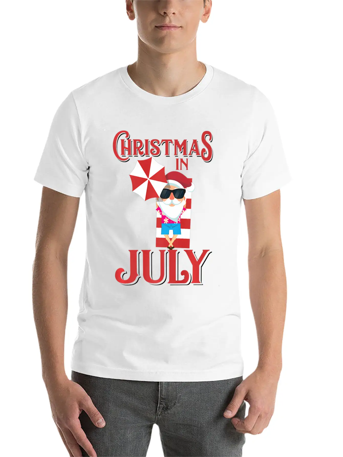 In July Beach Santa Claus Unisex Short Sleeve Soft Cotton T-Shirt – Casual Everyday Wear