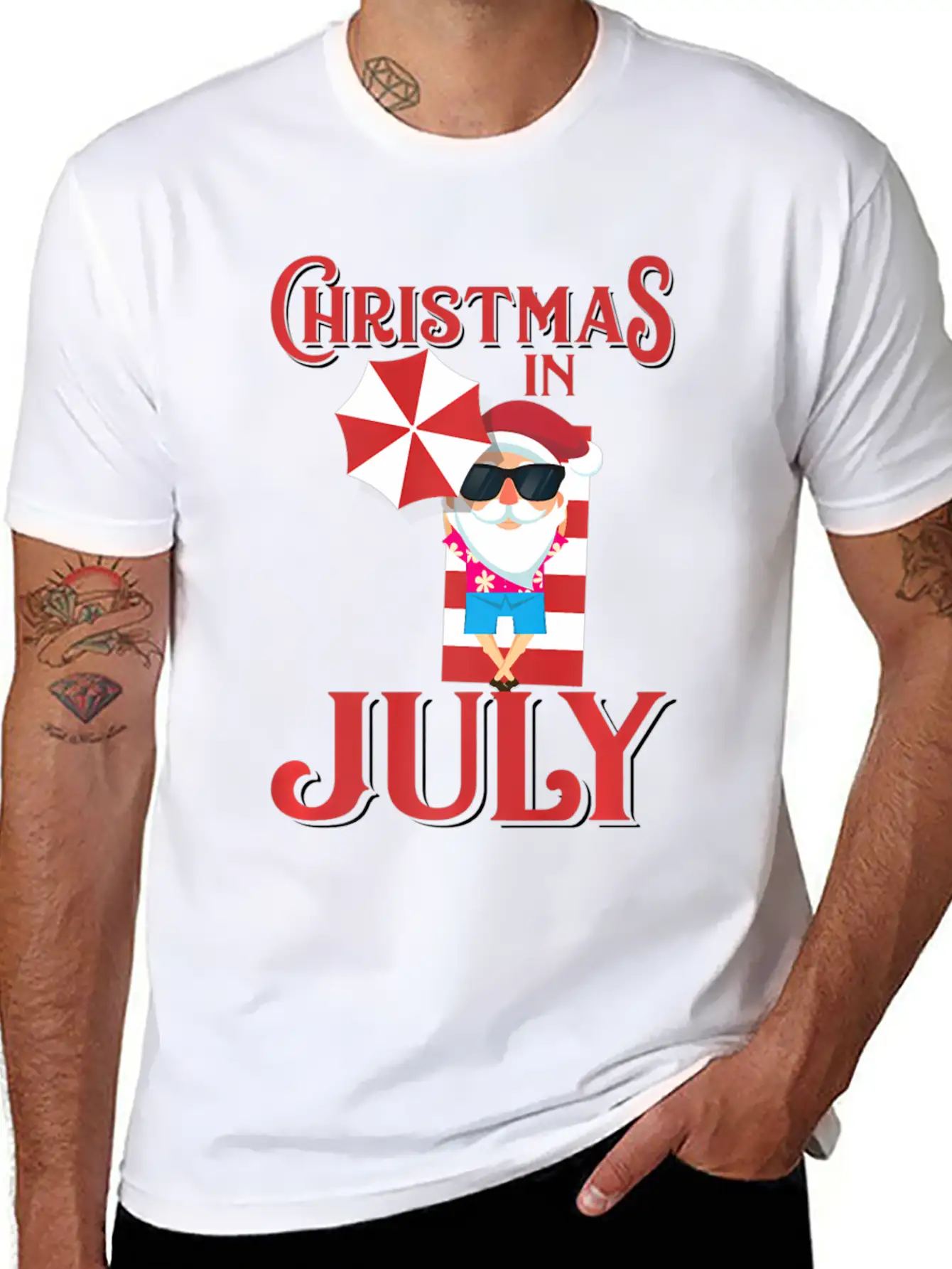In July Beach Santa Claus Unisex Short Sleeve Soft Cotton T-Shirt – Casual Everyday Wear