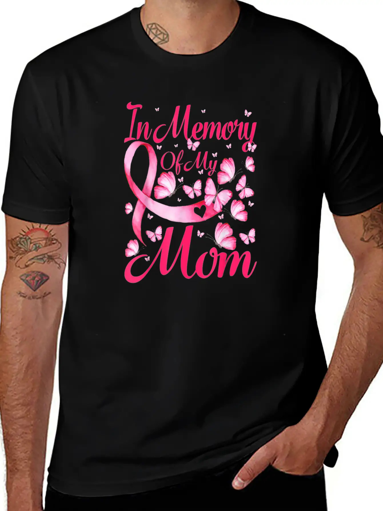 In Memory Of My Mom Butterfly Breast Cancer Awaren Unisex Casual T-Shirt – Clean Design For Daily Comfort