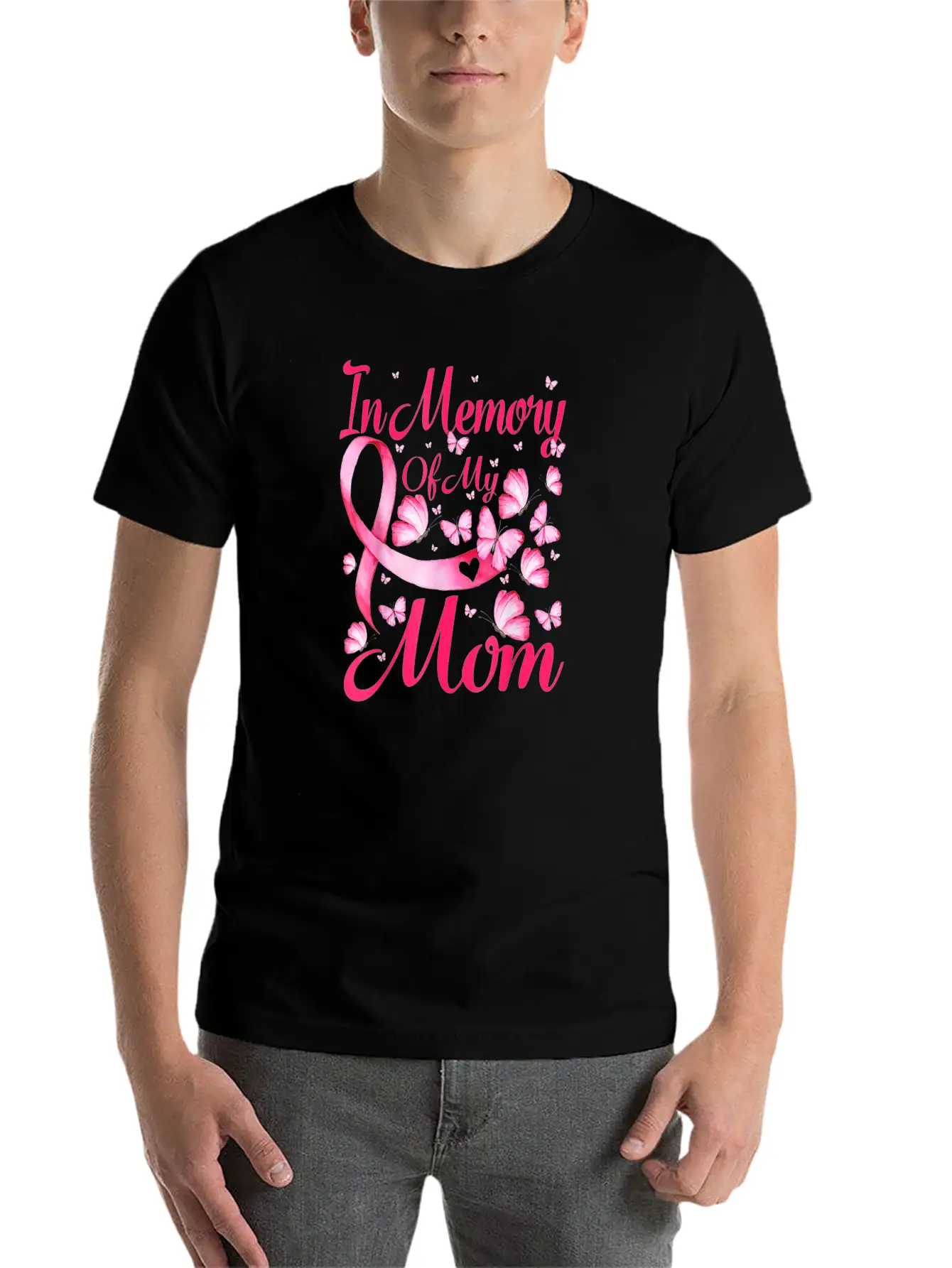 In Memory Of My Mom Butterfly Breast Cancer Awaren Unisex Casual T-Shirt – Clean Design For Daily Comfort