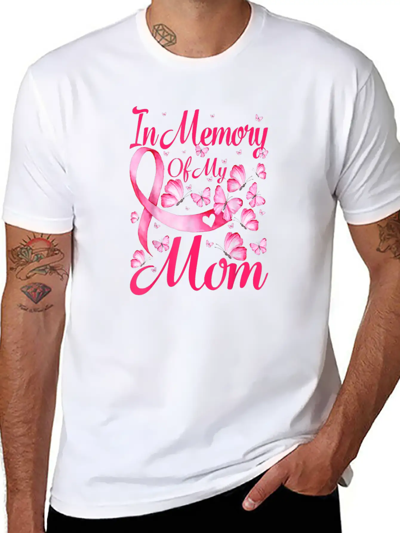 In Memory Of My Mom Butterfly Breast Cancer Awaren Unisex Casual T-Shirt – Clean Design For Daily Comfort