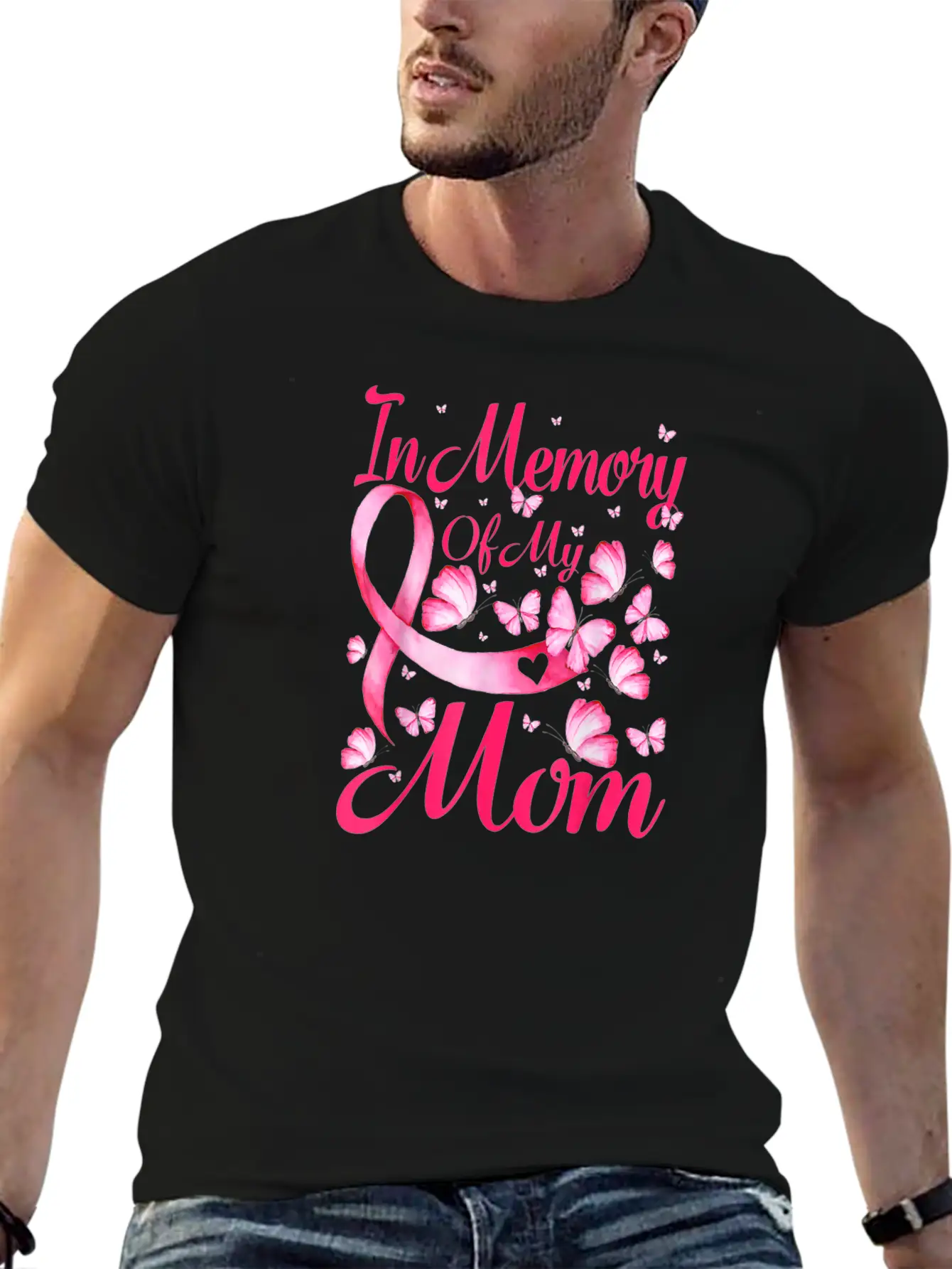 In Memory Of My Mom Butterfly Breast Cancer Awaren Unisex Casual T-Shirt – Clean Design For Daily Comfort