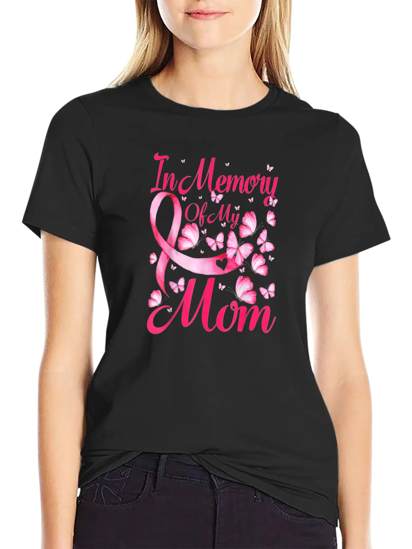 In Memory Of My Mom Butterfly Breast Cancer Awaren Unisex Casual T-Shirt – Clean Design For Daily Comfort