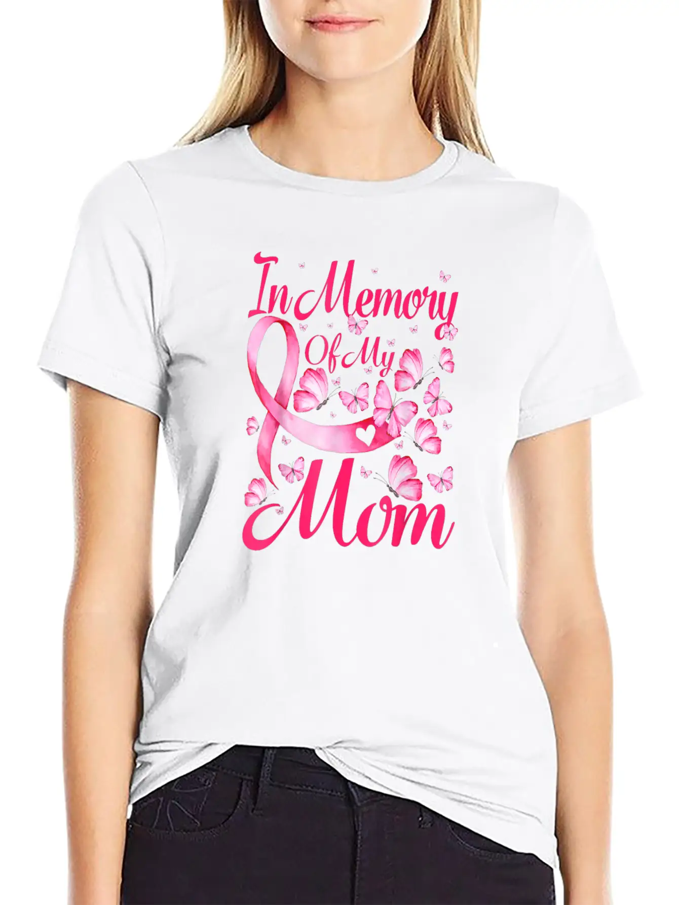 In Memory Of My Mom Butterfly Breast Cancer Awaren Unisex Casual T-Shirt – Clean Design For Daily Comfort