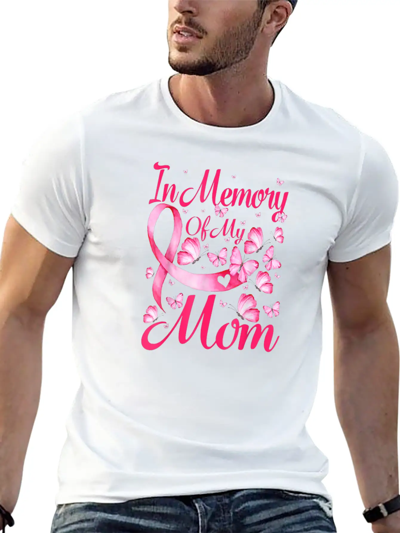 In Memory Of My Mom Butterfly Breast Cancer Awaren Unisex Casual T-Shirt – Clean Design For Daily Comfort