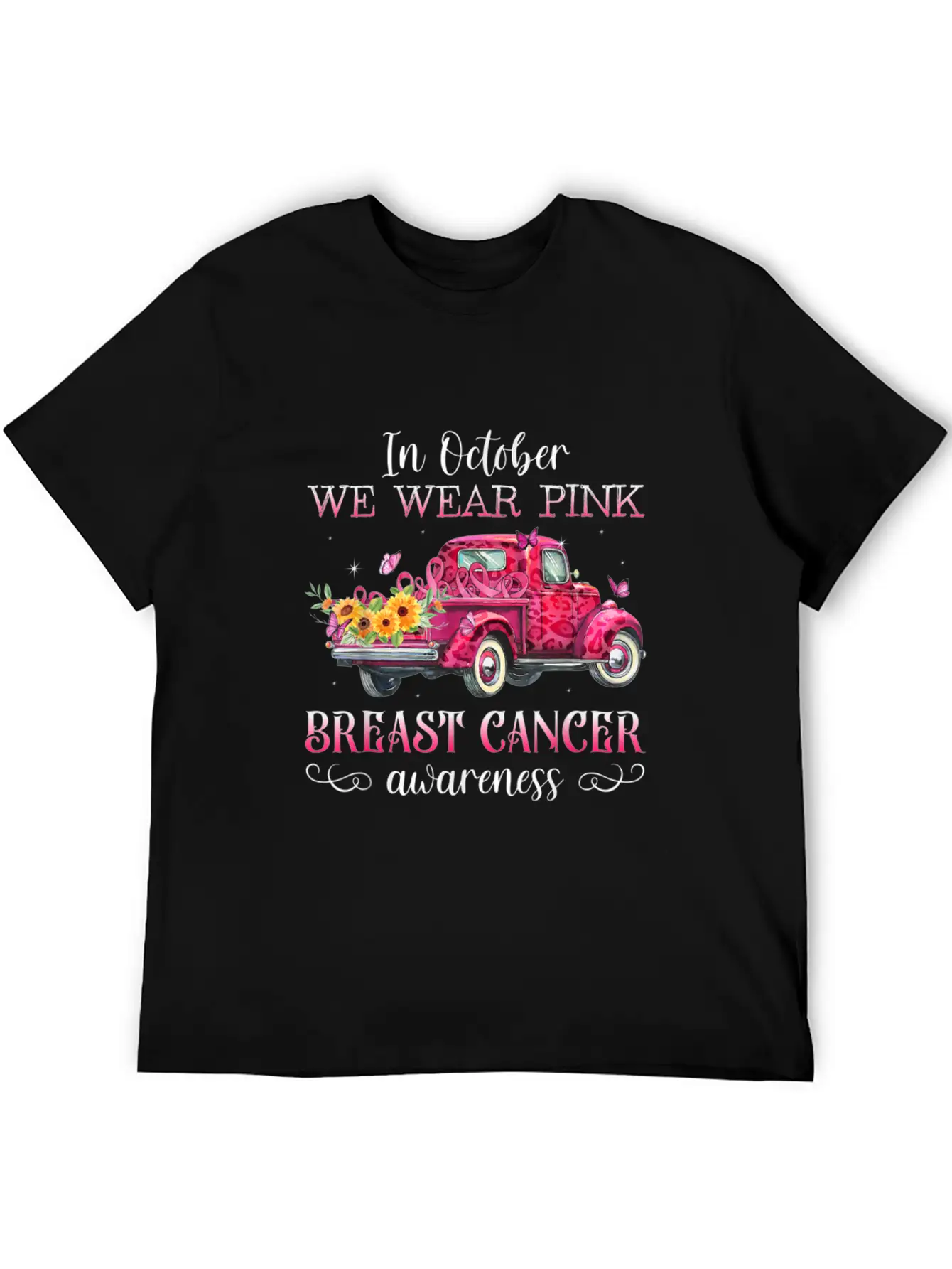 In October We Wear Pink Ribbon Leopard Truck Comfortable Minimalist Graphic Tee – Summer Style Essential