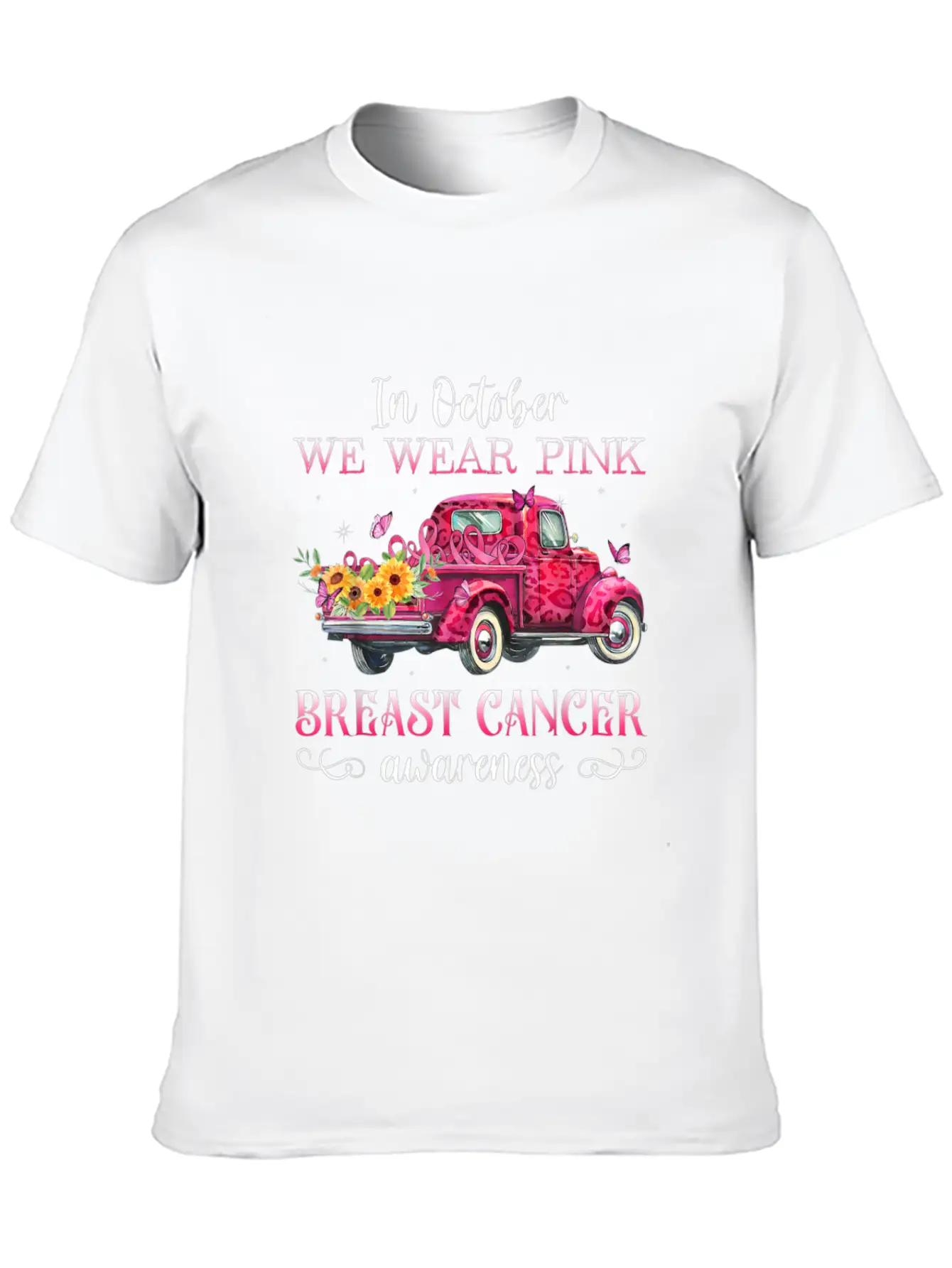 In October We Wear Pink Ribbon Leopard Truck Comfortable Minimalist Graphic Tee – Summer Style Essential