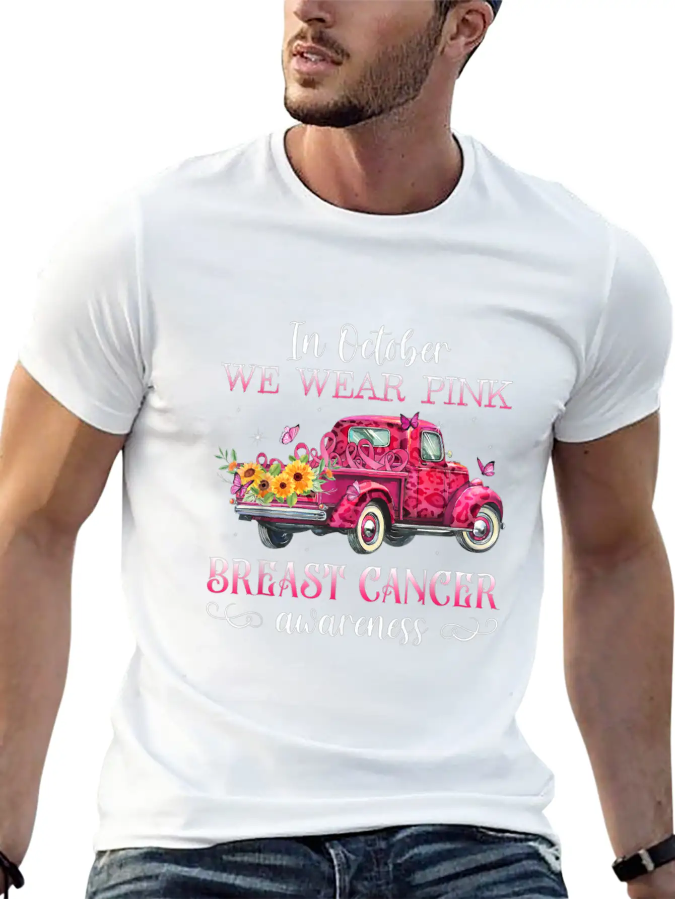 In October We Wear Pink Ribbon Leopard Truck Comfortable Minimalist Graphic Tee – Summer Style Essential