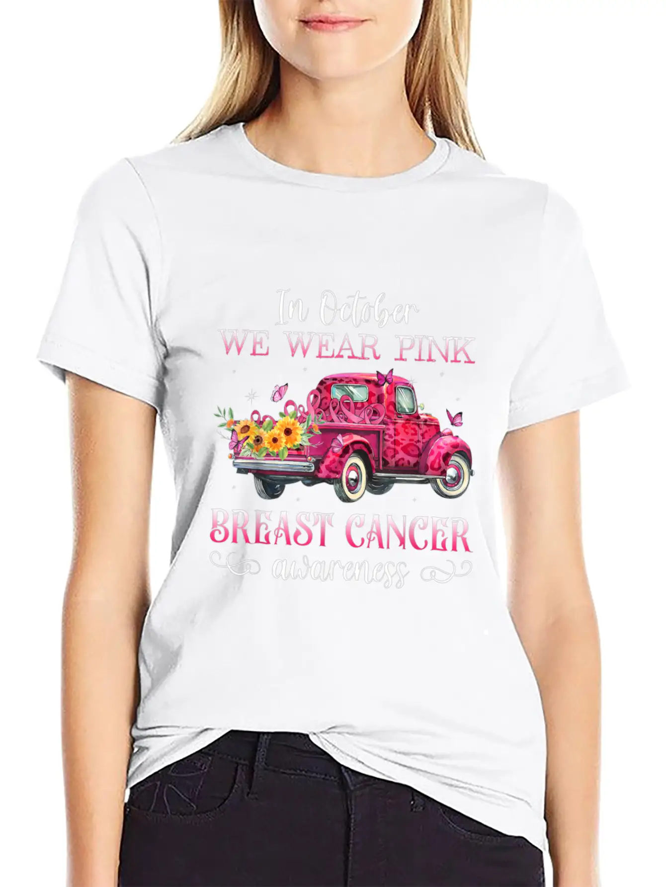 In October We Wear Pink Ribbon Leopard Truck Comfortable Minimalist Graphic Tee – Summer Style Essential