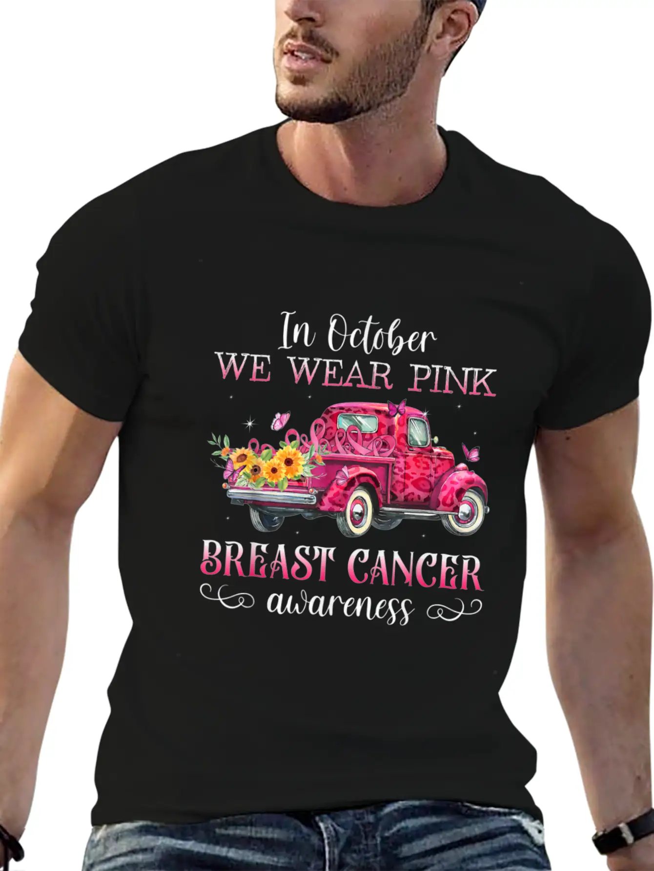 In October We Wear Pink Ribbon Leopard Truck Comfortable Minimalist Graphic Tee – Summer Style Essential