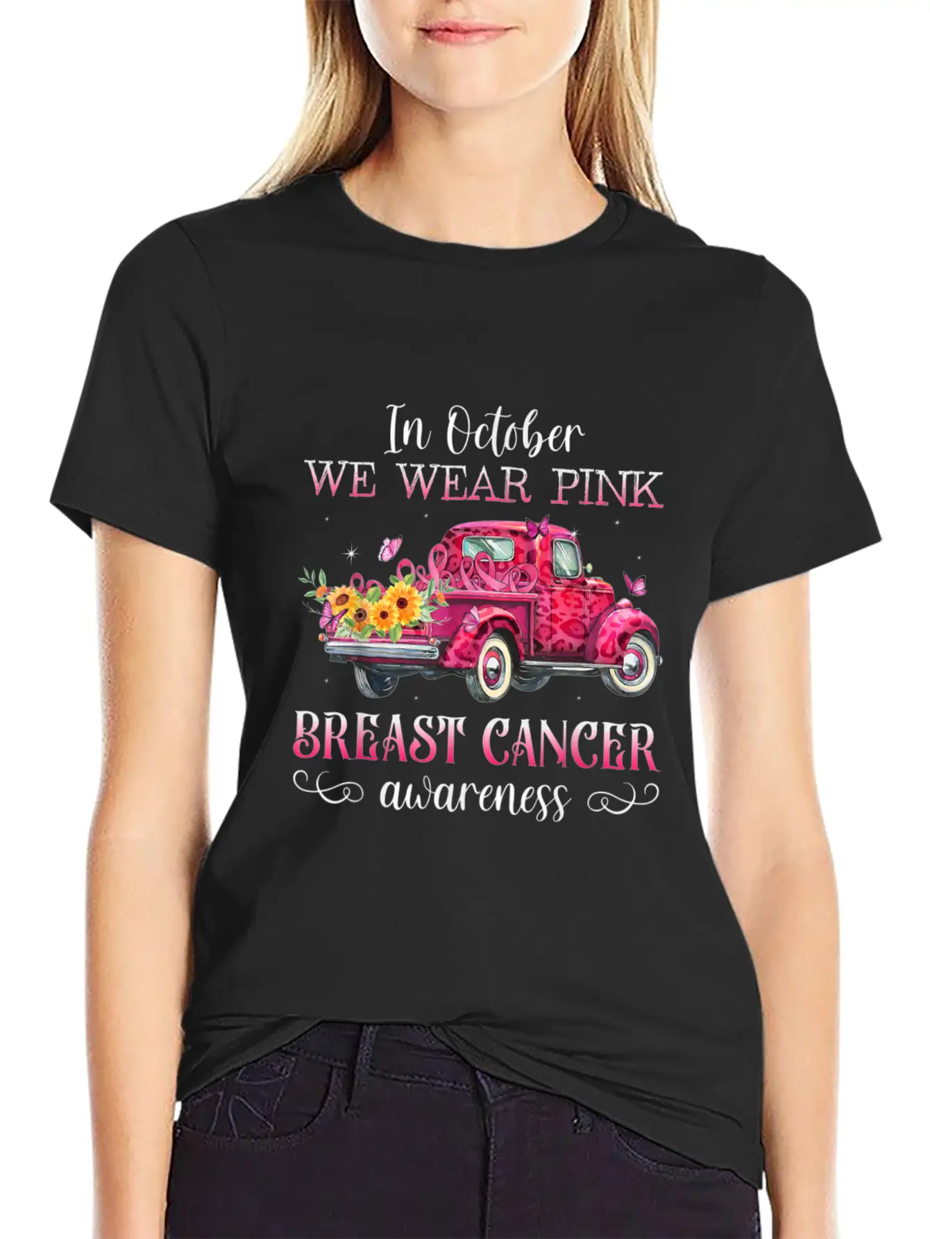 In October We Wear Pink Ribbon Leopard Truck Comfortable Minimalist Graphic Tee – Summer Style Essential