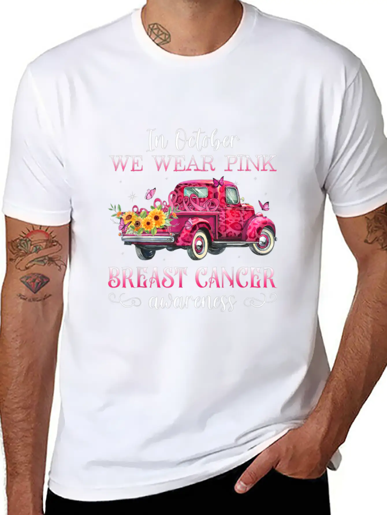 In October We Wear Pink Ribbon Leopard Truck Comfortable Minimalist Graphic Tee – Summer Style Essential