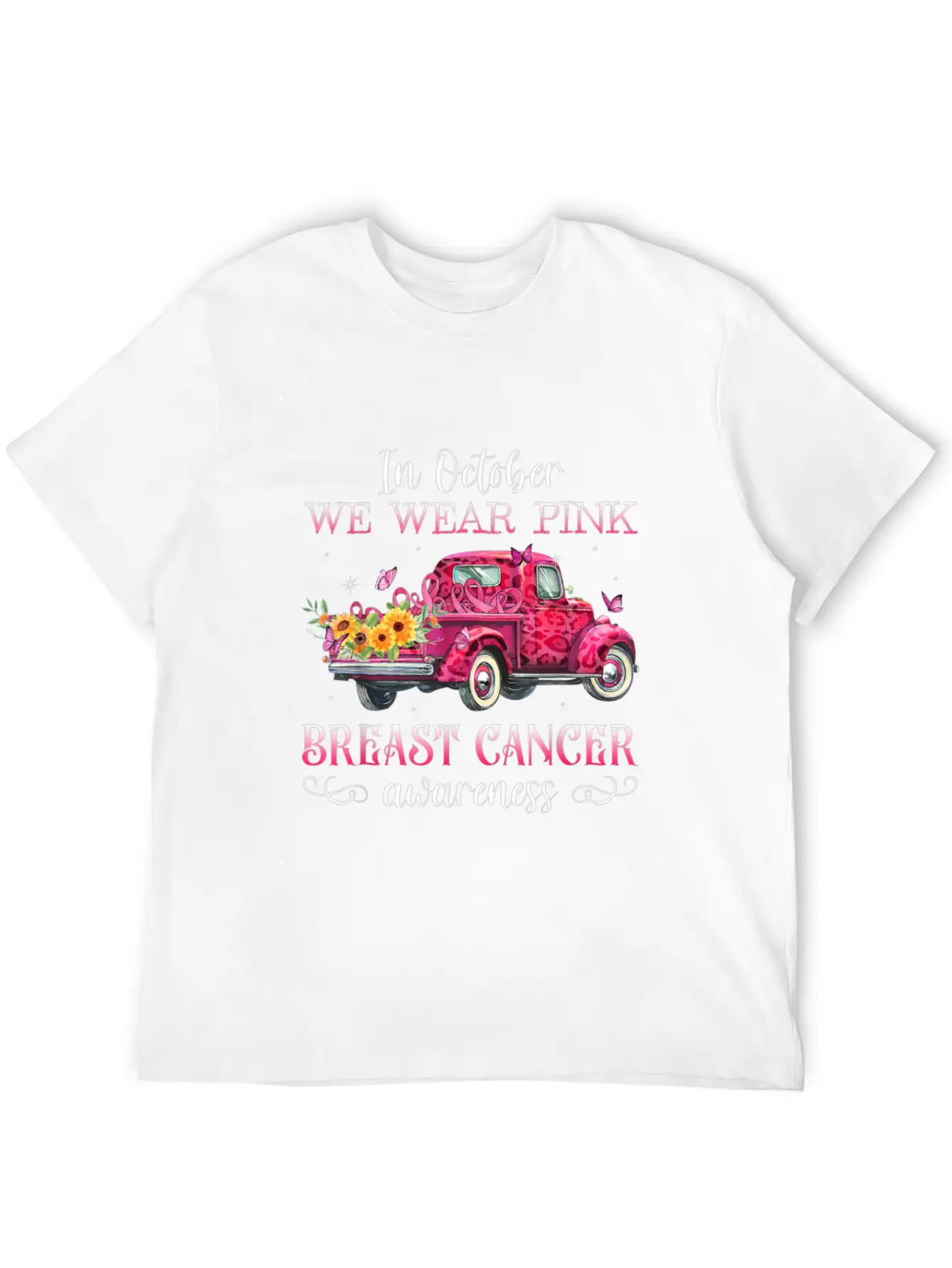 In October We Wear Pink Ribbon Leopard Truck Comfortable Minimalist Graphic Tee – Summer Style Essential
