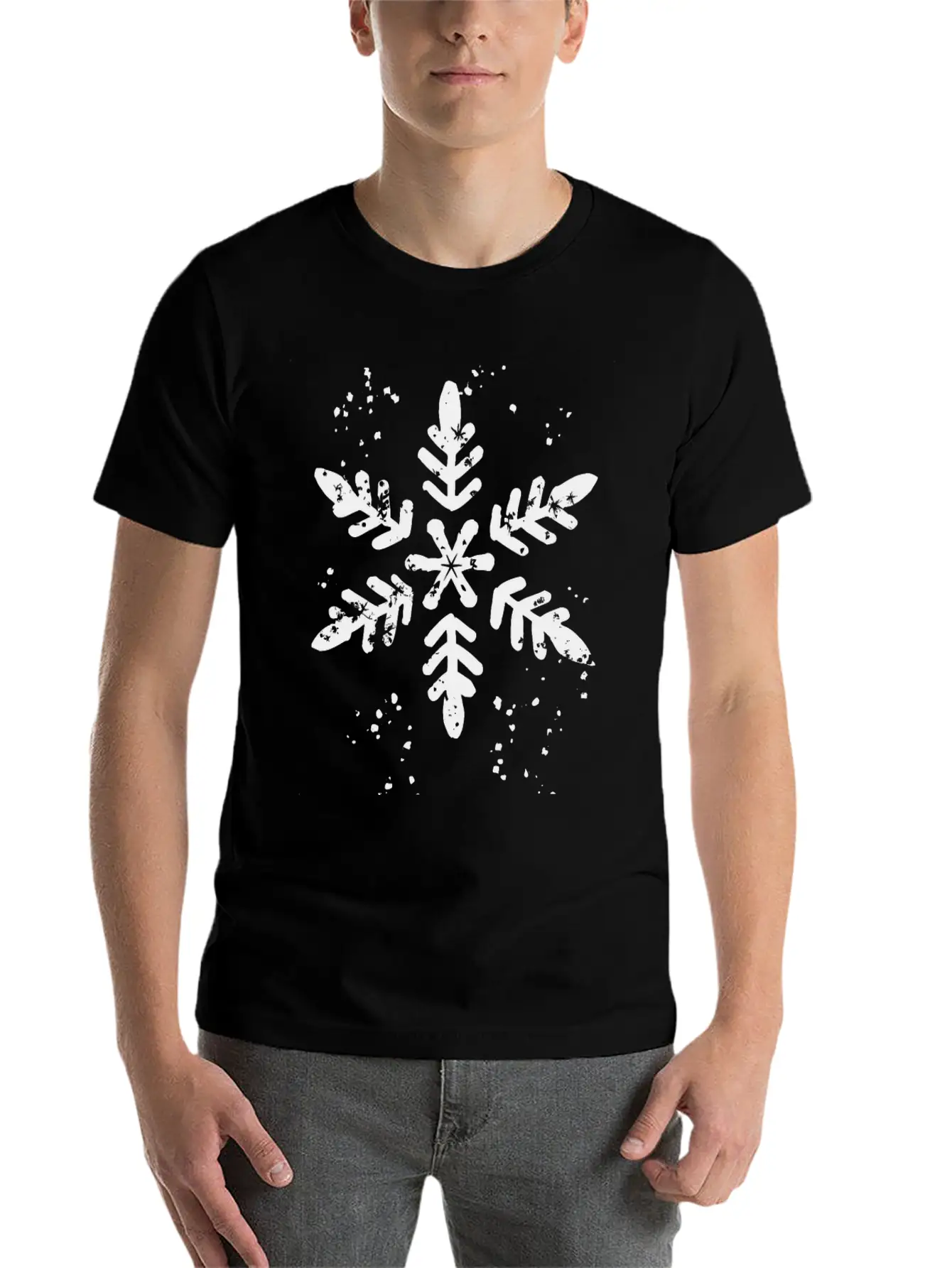 Ink Stamp Style Snowflake Unisex Short Sleeve Soft Cotton T-Shirt – Casual Everyday Wear