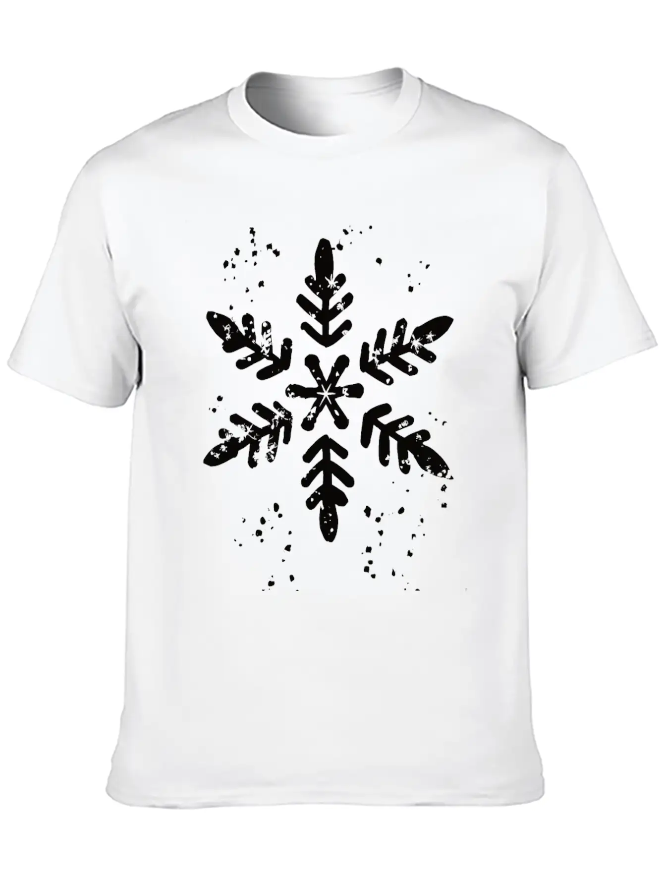Ink Stamp Style Snowflake Unisex Short Sleeve Soft Cotton T-Shirt – Casual Everyday Wear