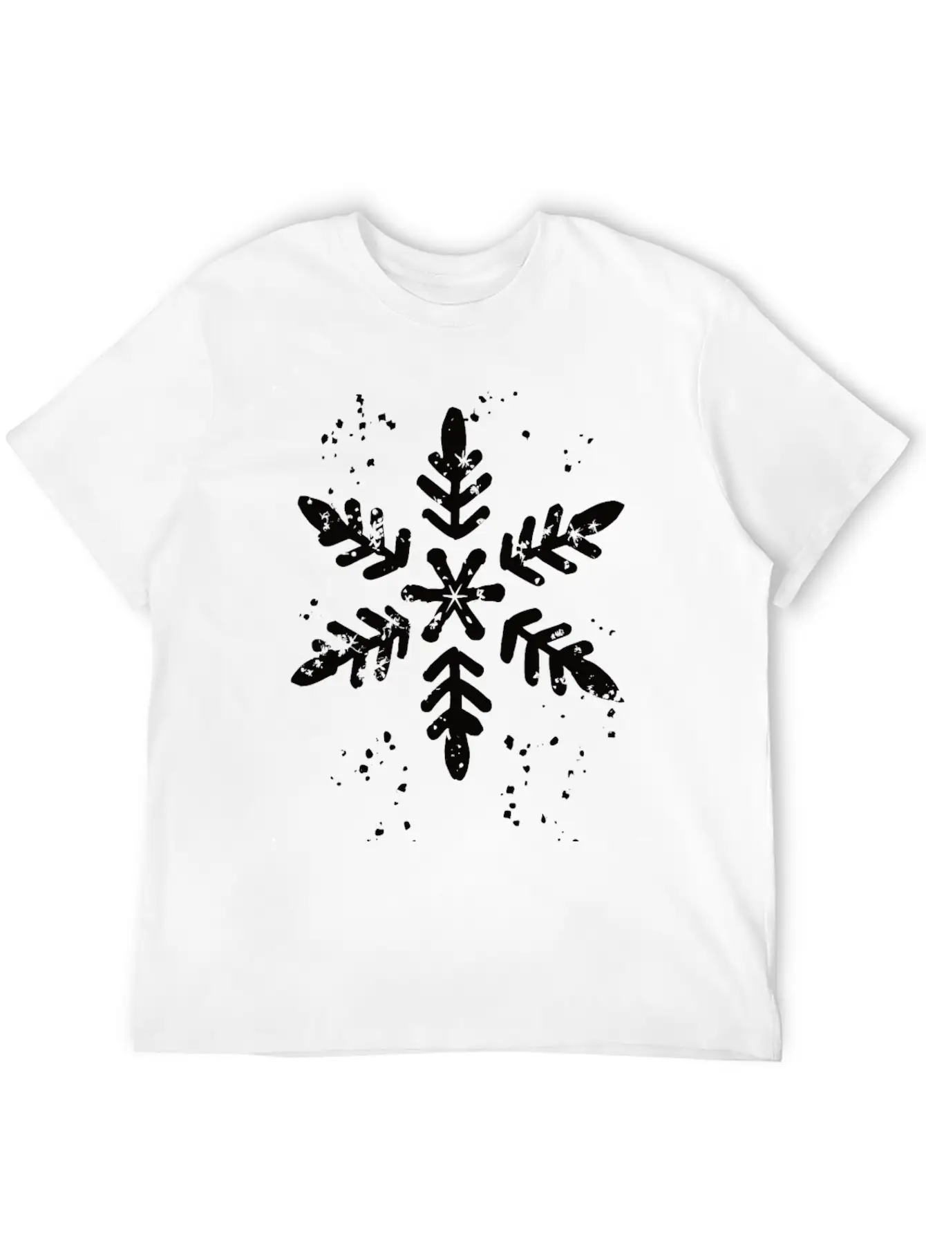 Ink Stamp Style Snowflake Unisex Short Sleeve Soft Cotton T-Shirt – Casual Everyday Wear