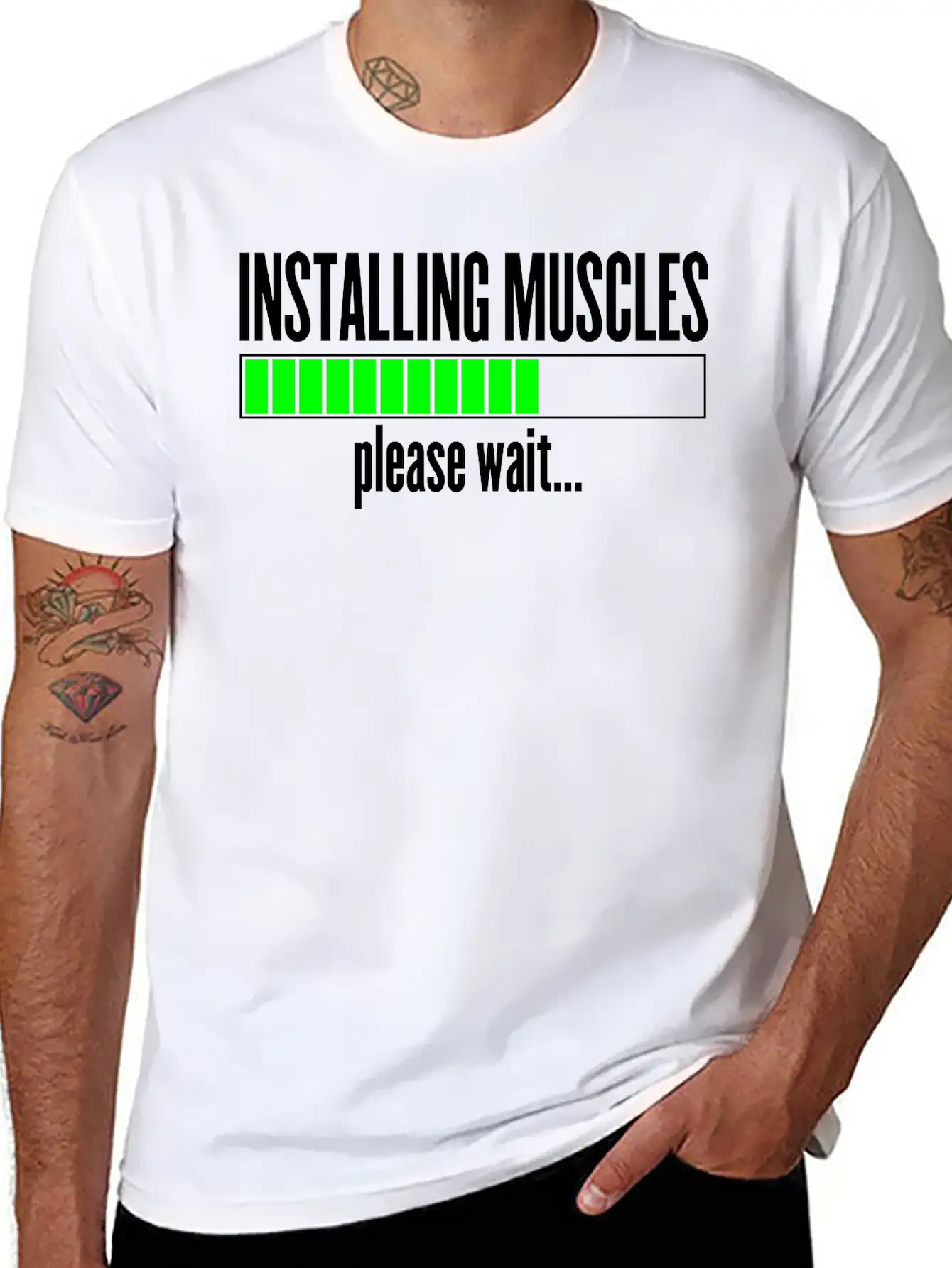 Installing Muscles, Please Wait Unisex Short Sleeve Soft Cotton T-Shirt – Casual Everyday Wear