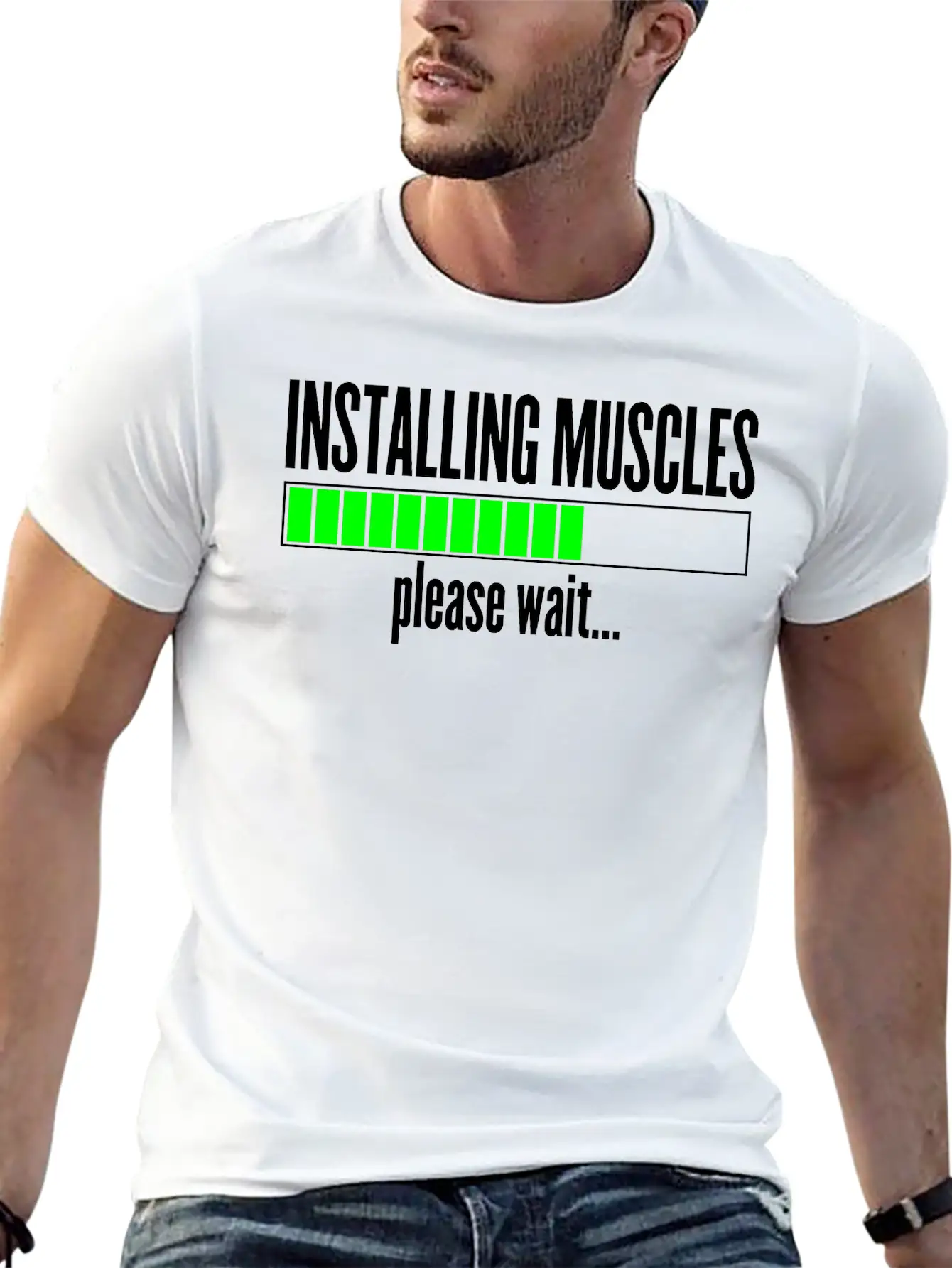 Installing Muscles, Please Wait Unisex Short Sleeve Soft Cotton T-Shirt – Casual Everyday Wear