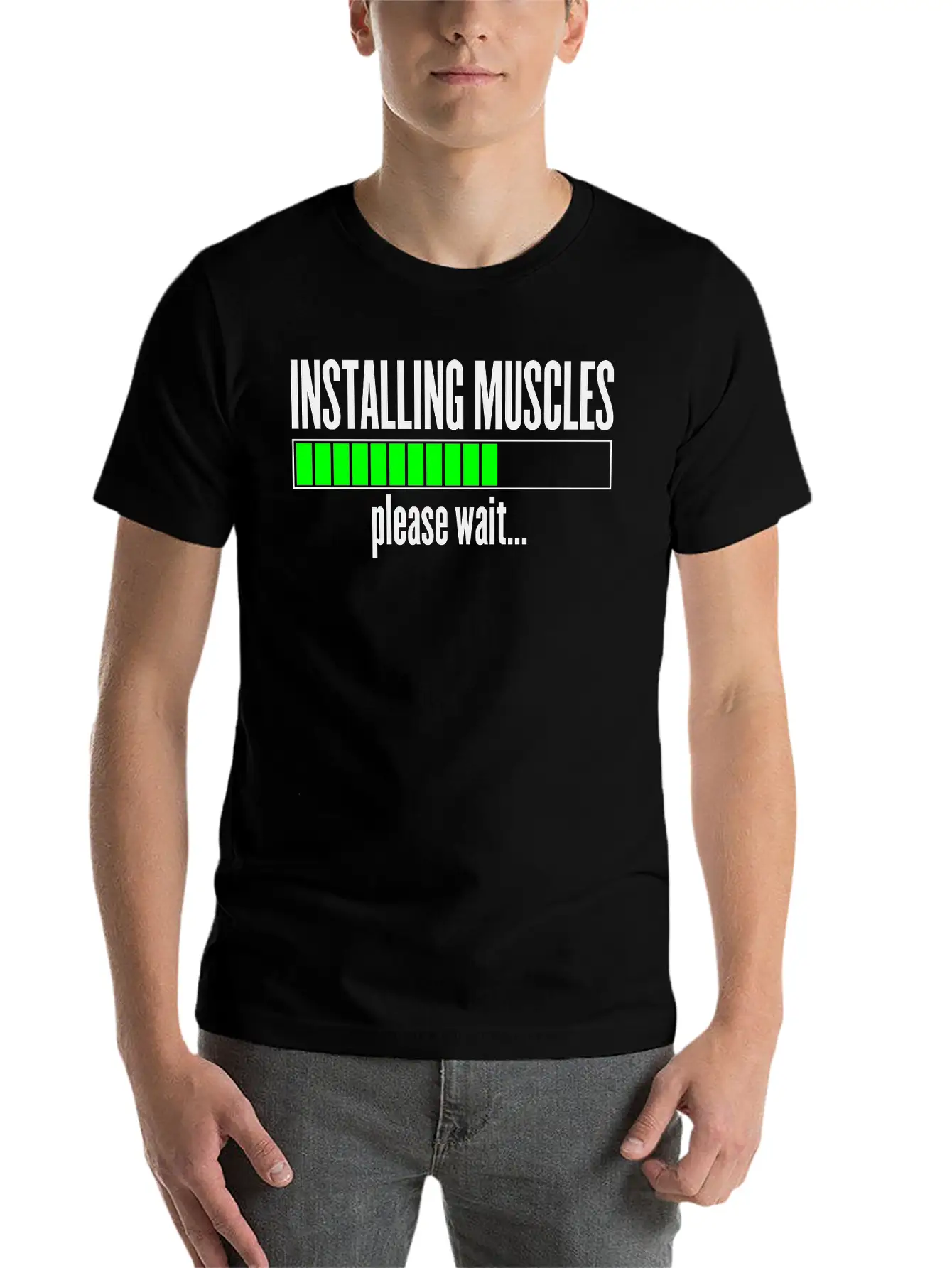 Installing Muscles, Please Wait Unisex Short Sleeve Soft Cotton T-Shirt – Casual Everyday Wear