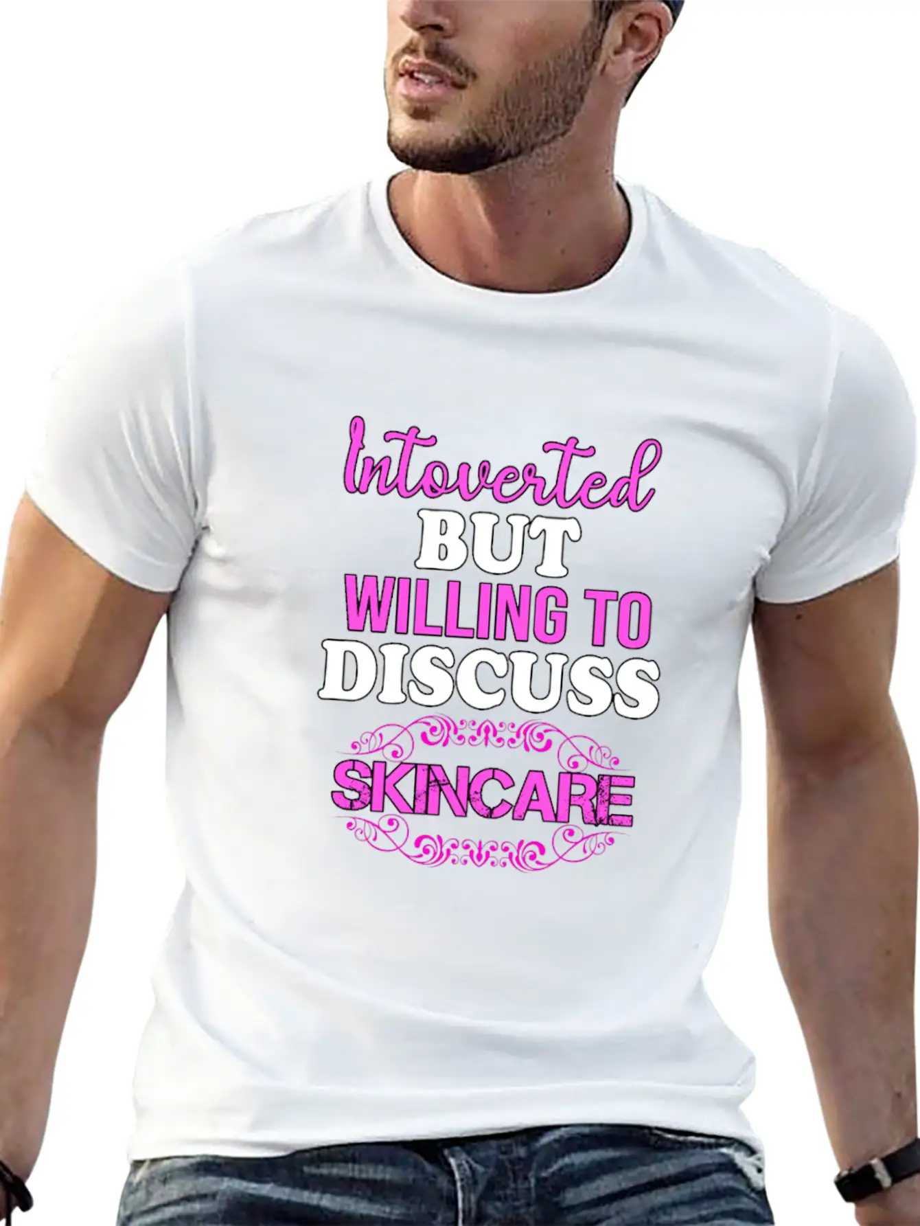 Introverted But Willing To Discuss Skincare Comfortable Minimalist Graphic Tee – Summer Style Essential