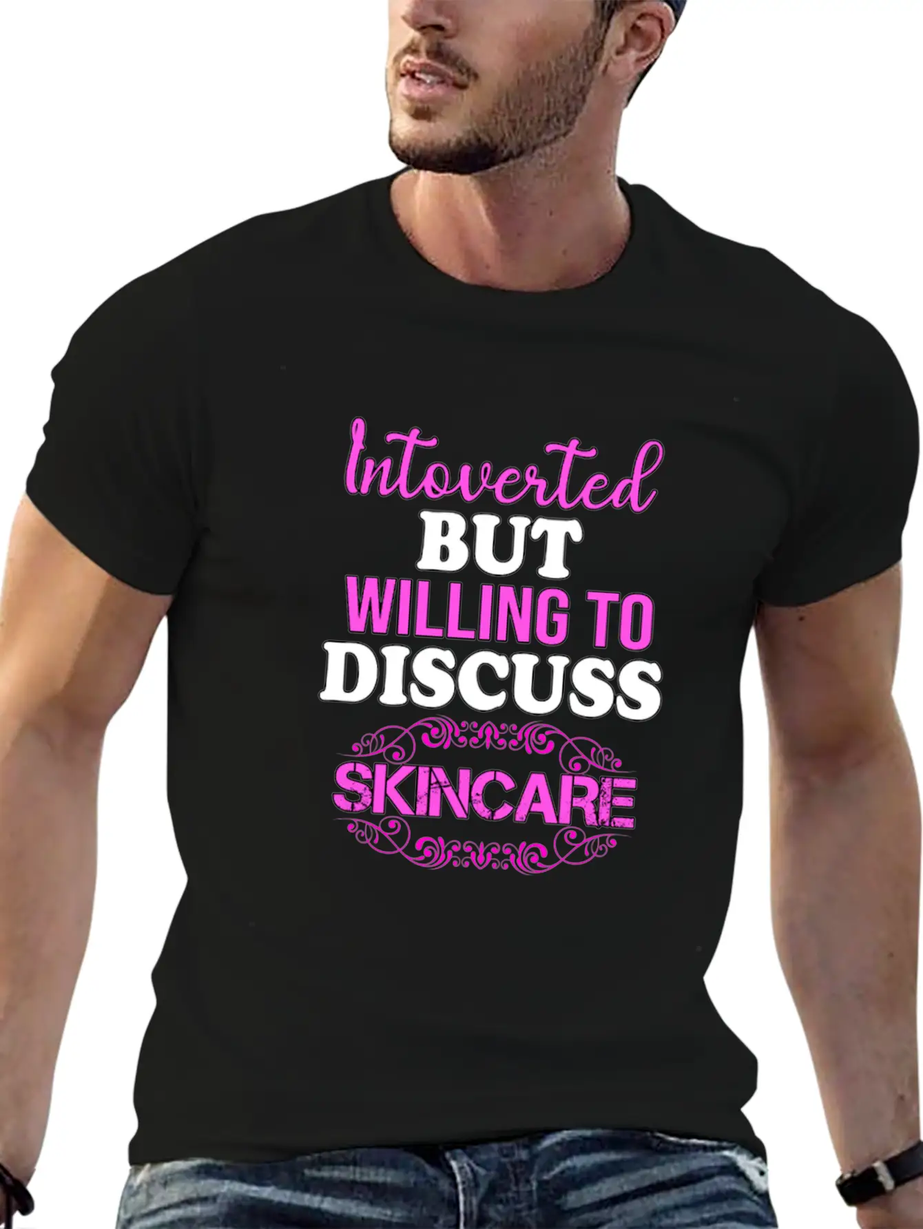 Introverted But Willing To Discuss Skincare Comfortable Minimalist Graphic Tee – Summer Style Essential
