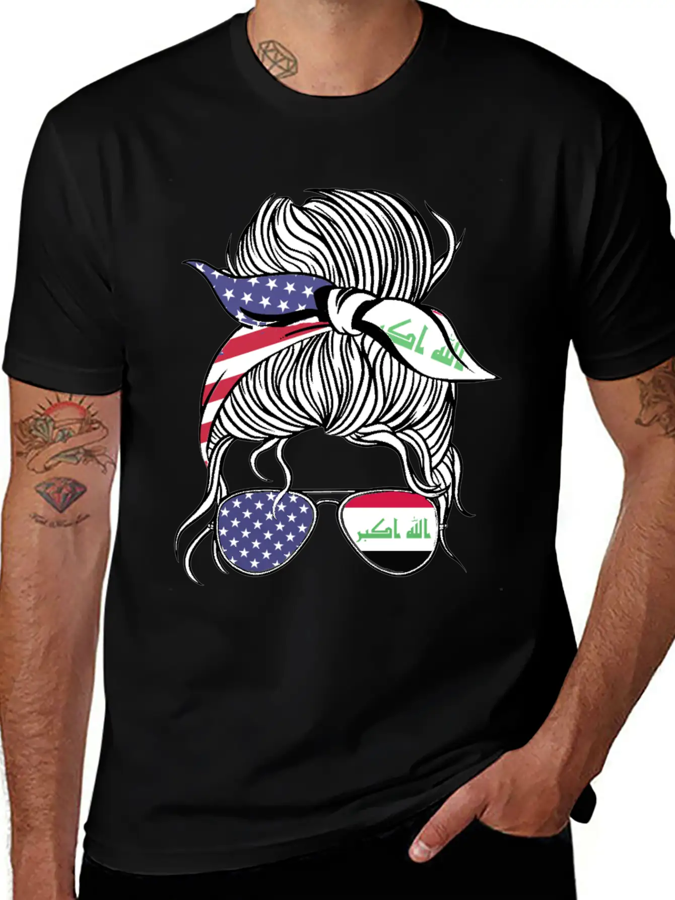 Iraqi American Patriot Proud Women Girl Flag Unisex Short Sleeve Soft Cotton T-Shirt – Casual Everyday Wear