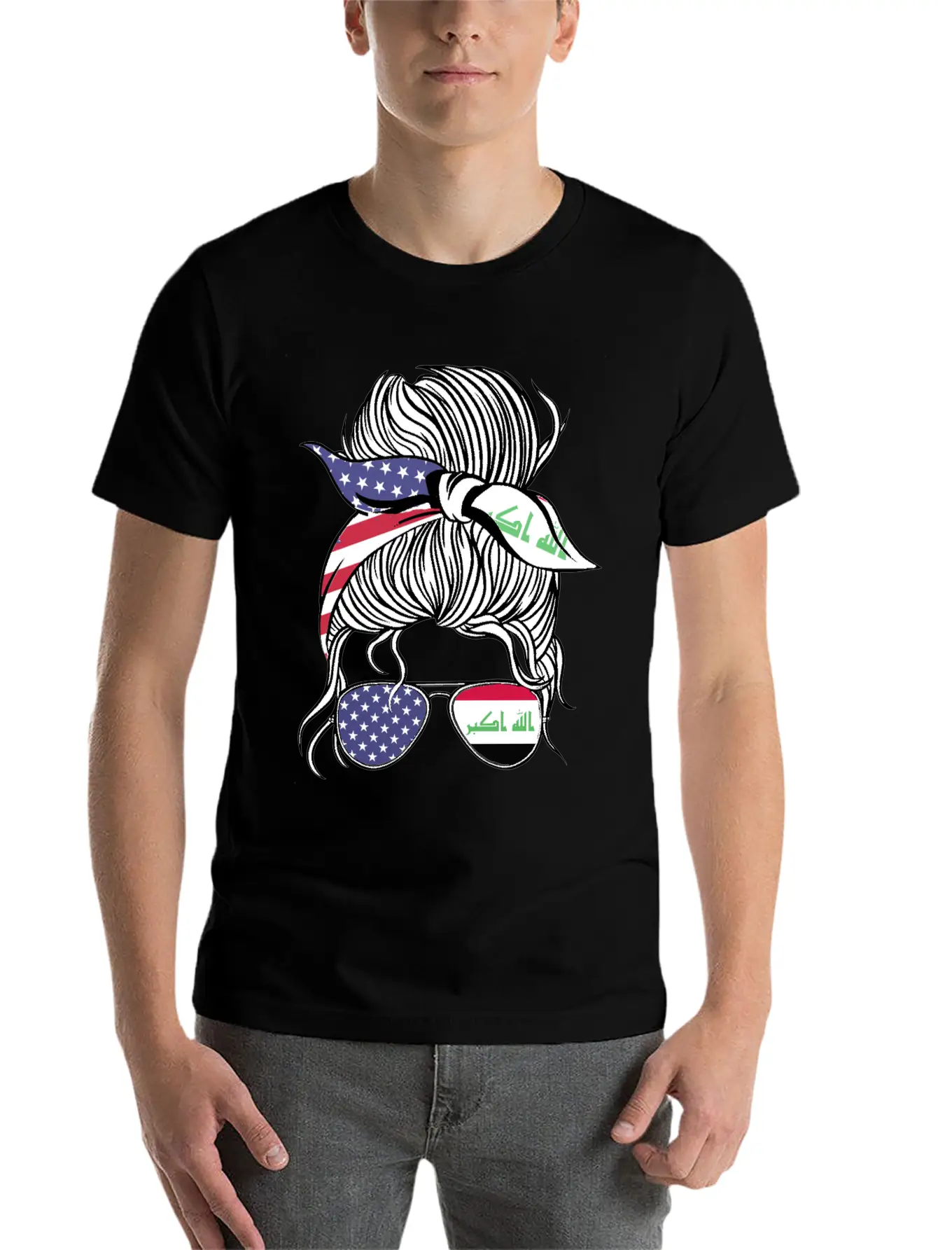 Iraqi American Patriot Proud Women Girl Flag Unisex Short Sleeve Soft Cotton T-Shirt – Casual Everyday Wear