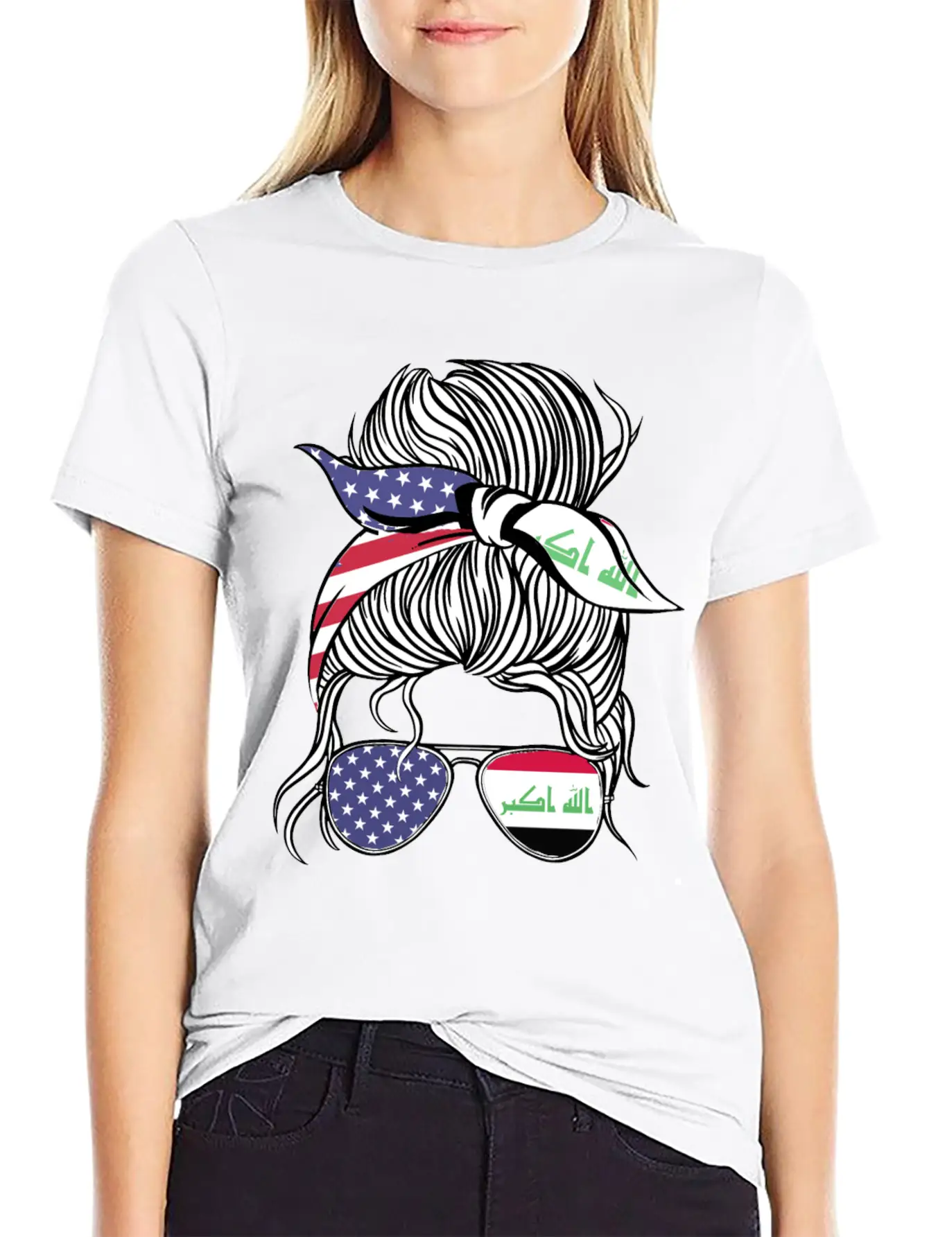 Iraqi American Patriot Proud Women Girl Flag Unisex Short Sleeve Soft Cotton T-Shirt – Casual Everyday Wear