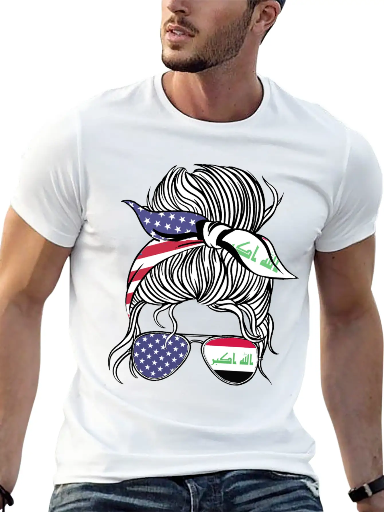 Iraqi American Patriot Proud Women Girl Flag Unisex Short Sleeve Soft Cotton T-Shirt – Casual Everyday Wear