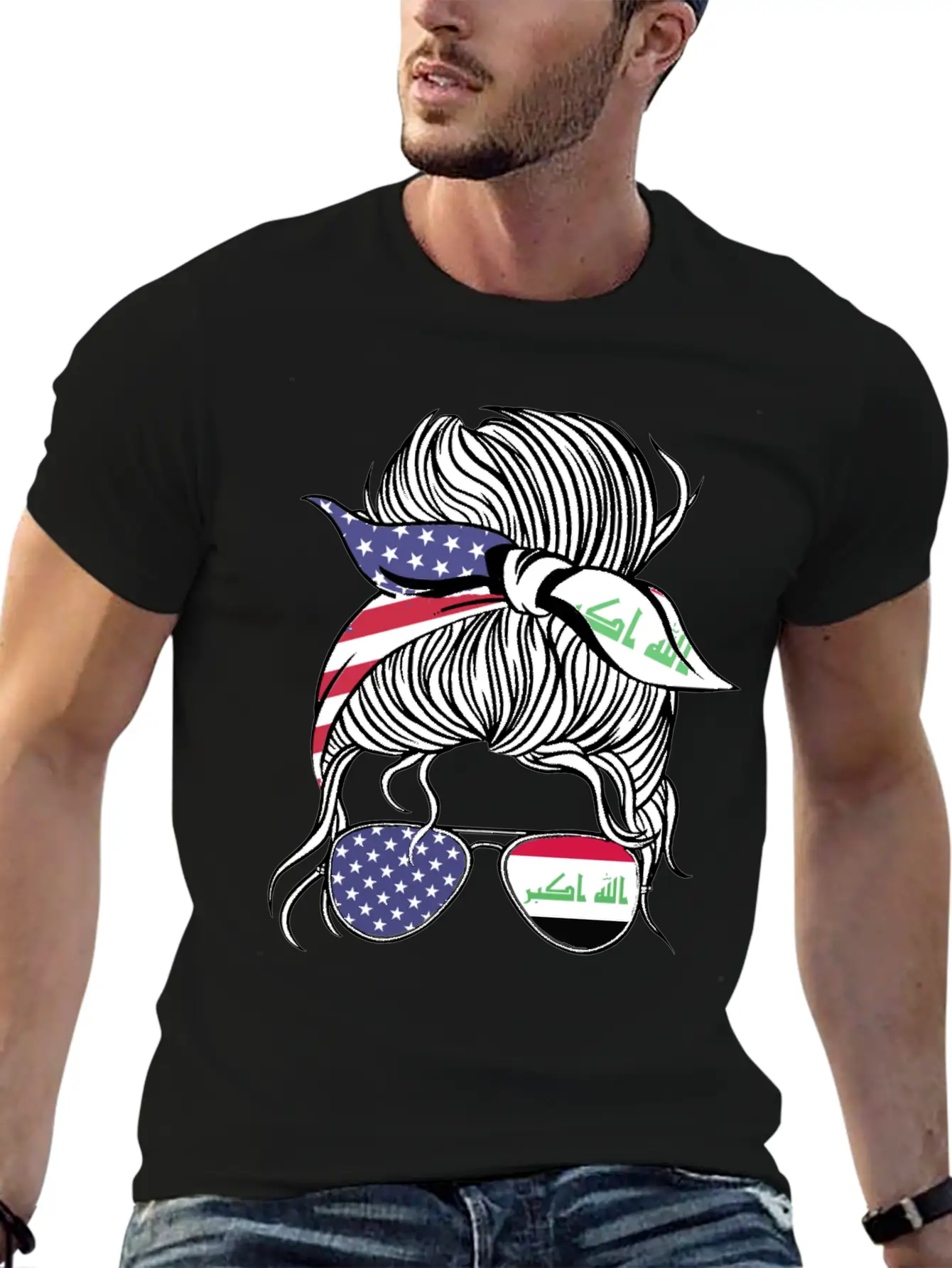 Iraqi American Patriot Proud Women Girl Flag Unisex Short Sleeve Soft Cotton T-Shirt – Casual Everyday Wear