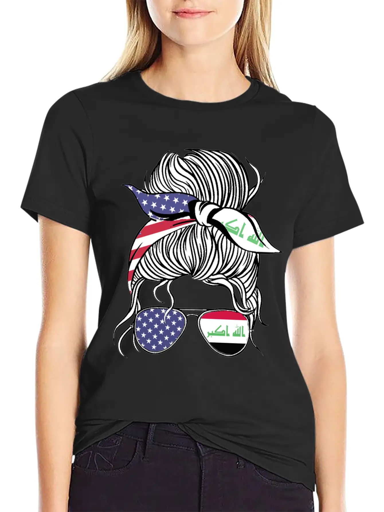 Iraqi American Patriot Proud Women Girl Flag Unisex Short Sleeve Soft Cotton T-Shirt – Casual Everyday Wear