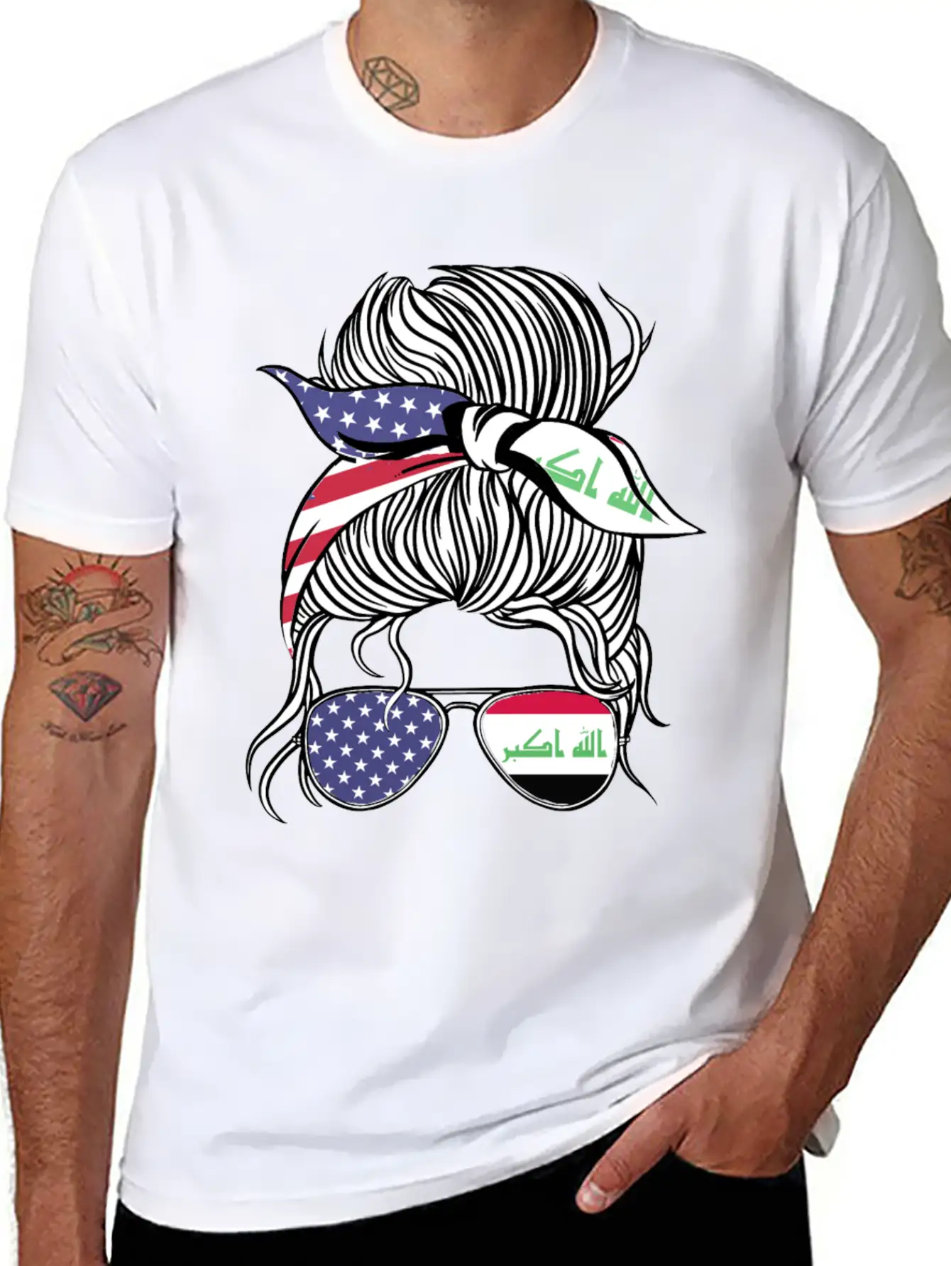 Iraqi American Patriot Proud Women Girl Flag Unisex Short Sleeve Soft Cotton T-Shirt – Casual Everyday Wear