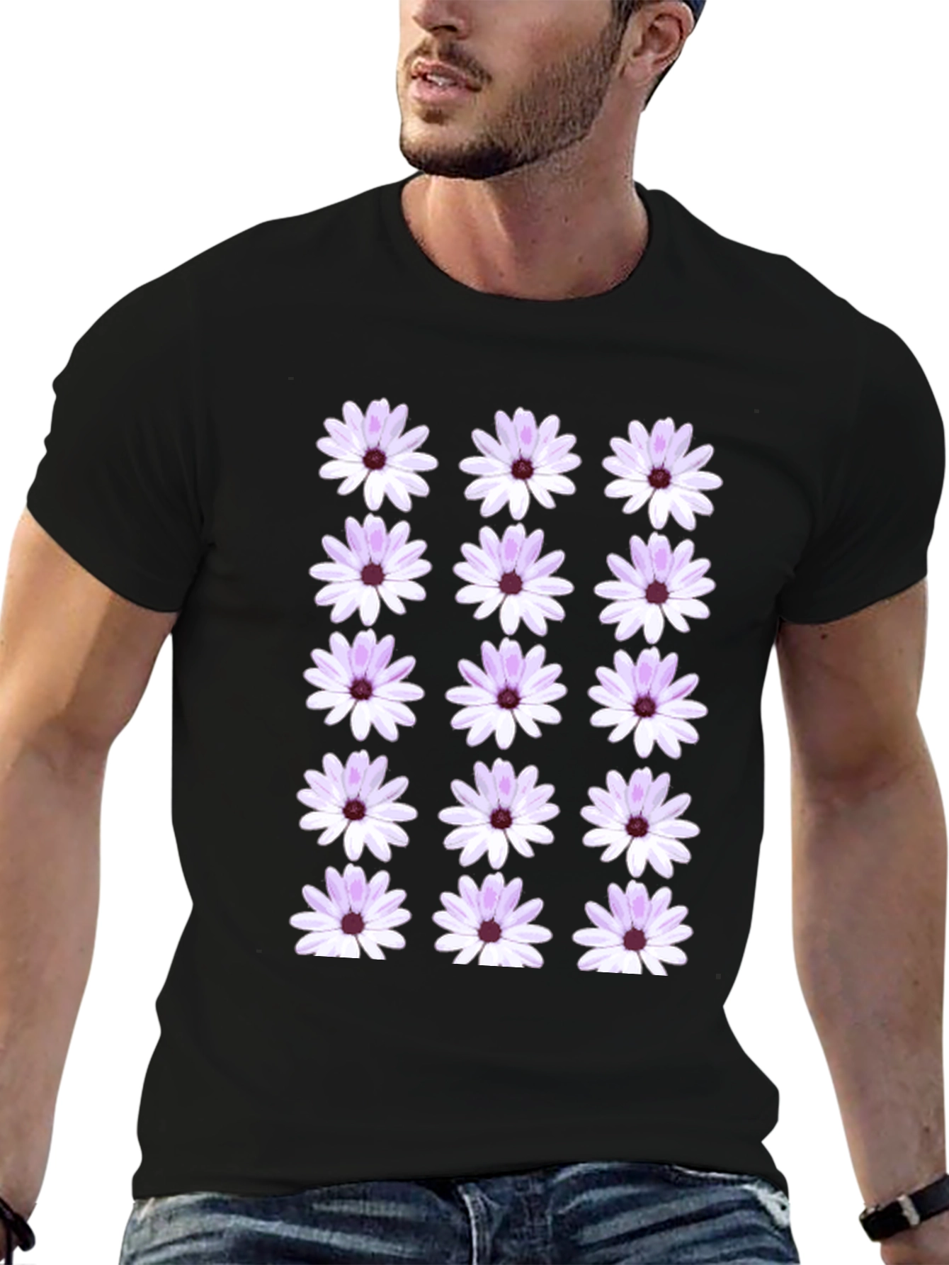 Floral Pattern Black T-Shirt