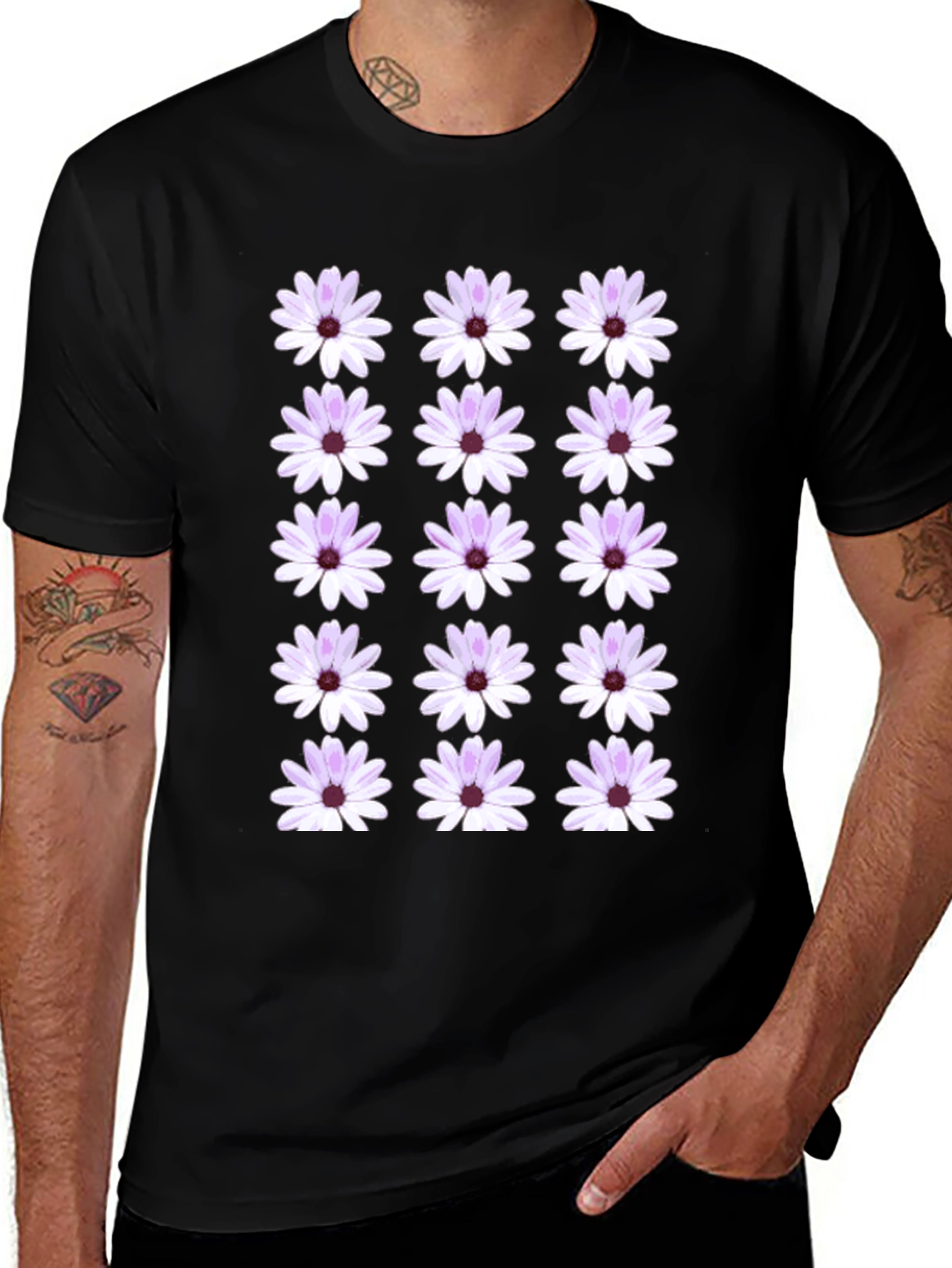 Floral Pattern Black T-Shirt