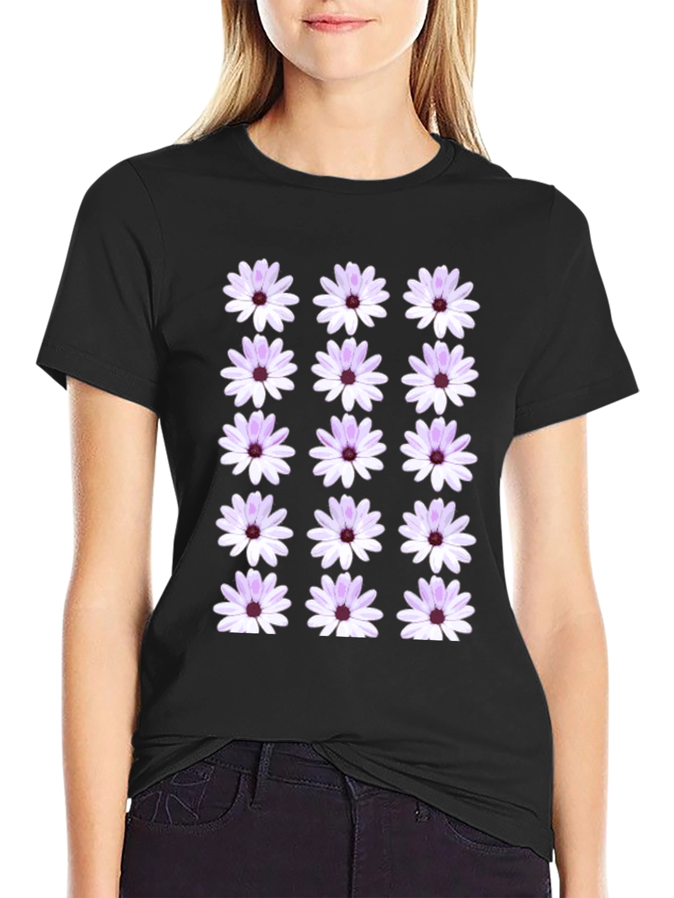 Floral Pattern Black T-Shirt
