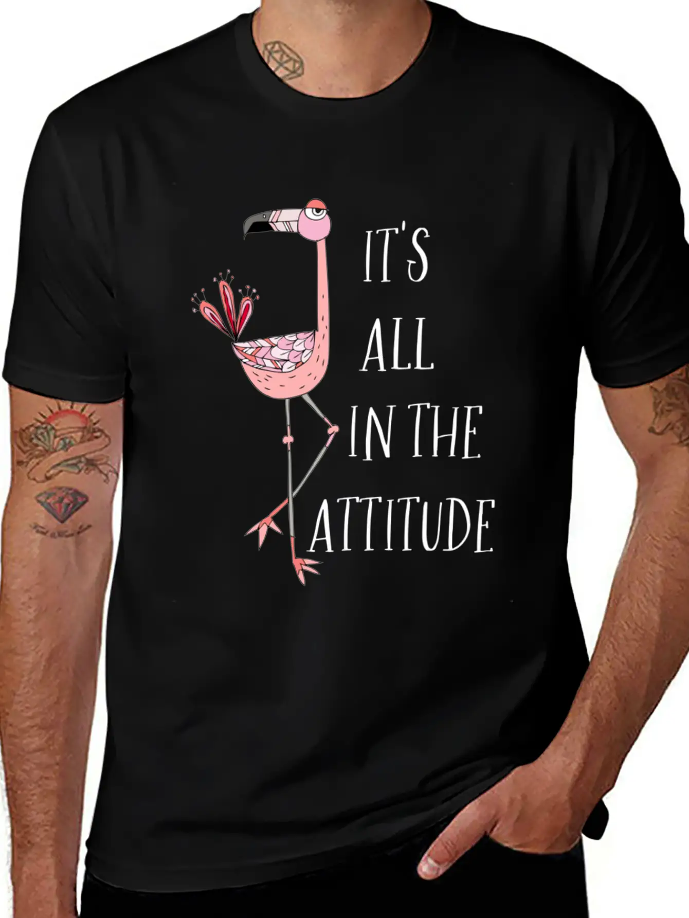 It S All In The Attitude Pink Flamingo Timeless Short Sleeve Tee – Comfy And Minimalist Design