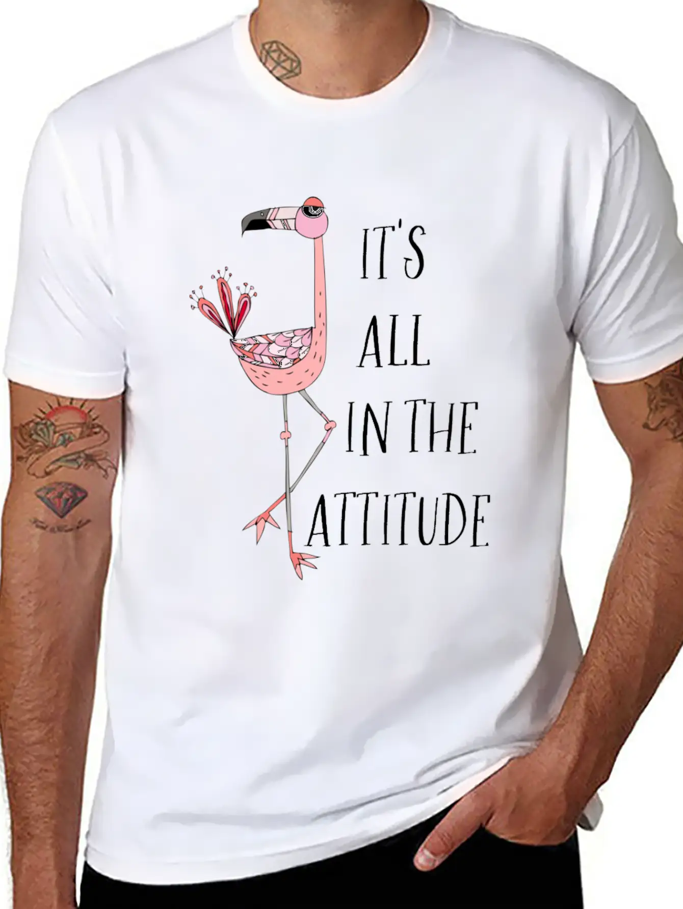 It S All In The Attitude Pink Flamingo Timeless Short Sleeve Tee – Comfy And Minimalist Design