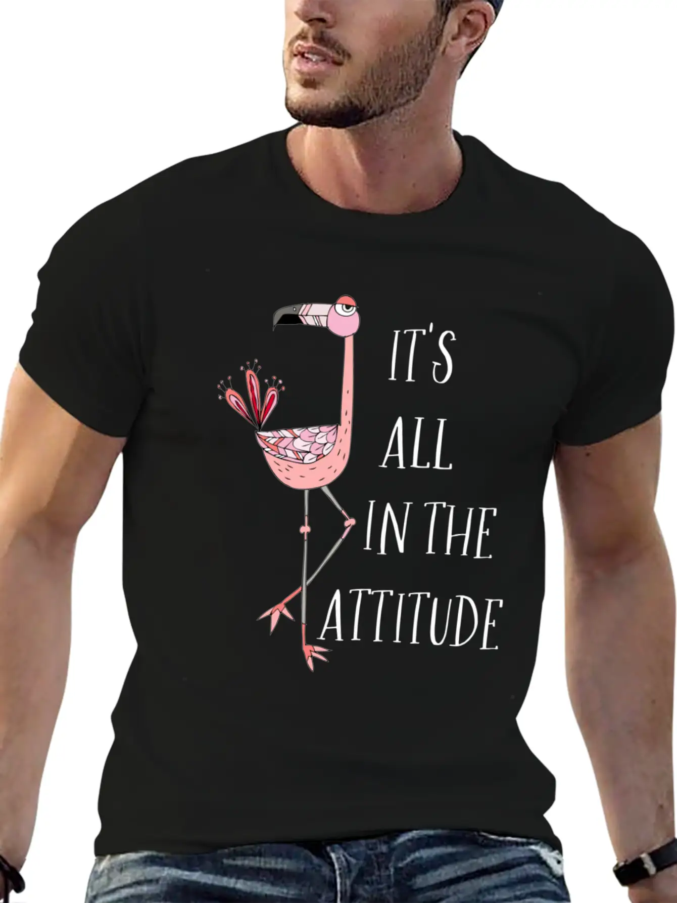 It S All In The Attitude Pink Flamingo Timeless Short Sleeve Tee – Comfy And Minimalist Design