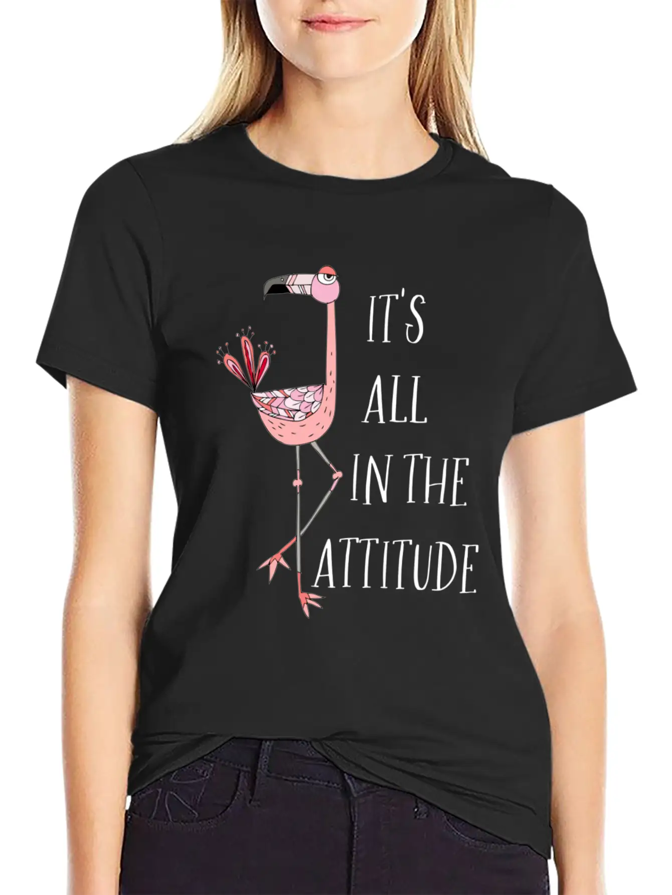 It S All In The Attitude Pink Flamingo Timeless Short Sleeve Tee – Comfy And Minimalist Design