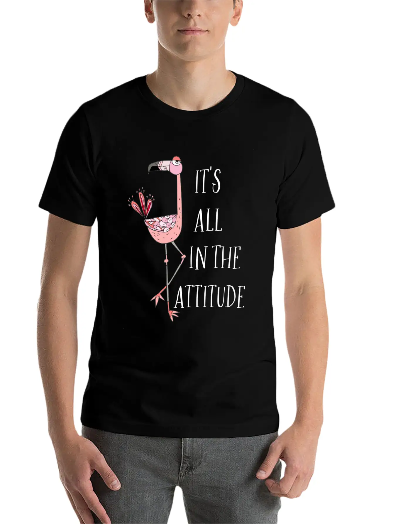 It S All In The Attitude Pink Flamingo Timeless Short Sleeve Tee – Comfy And Minimalist Design