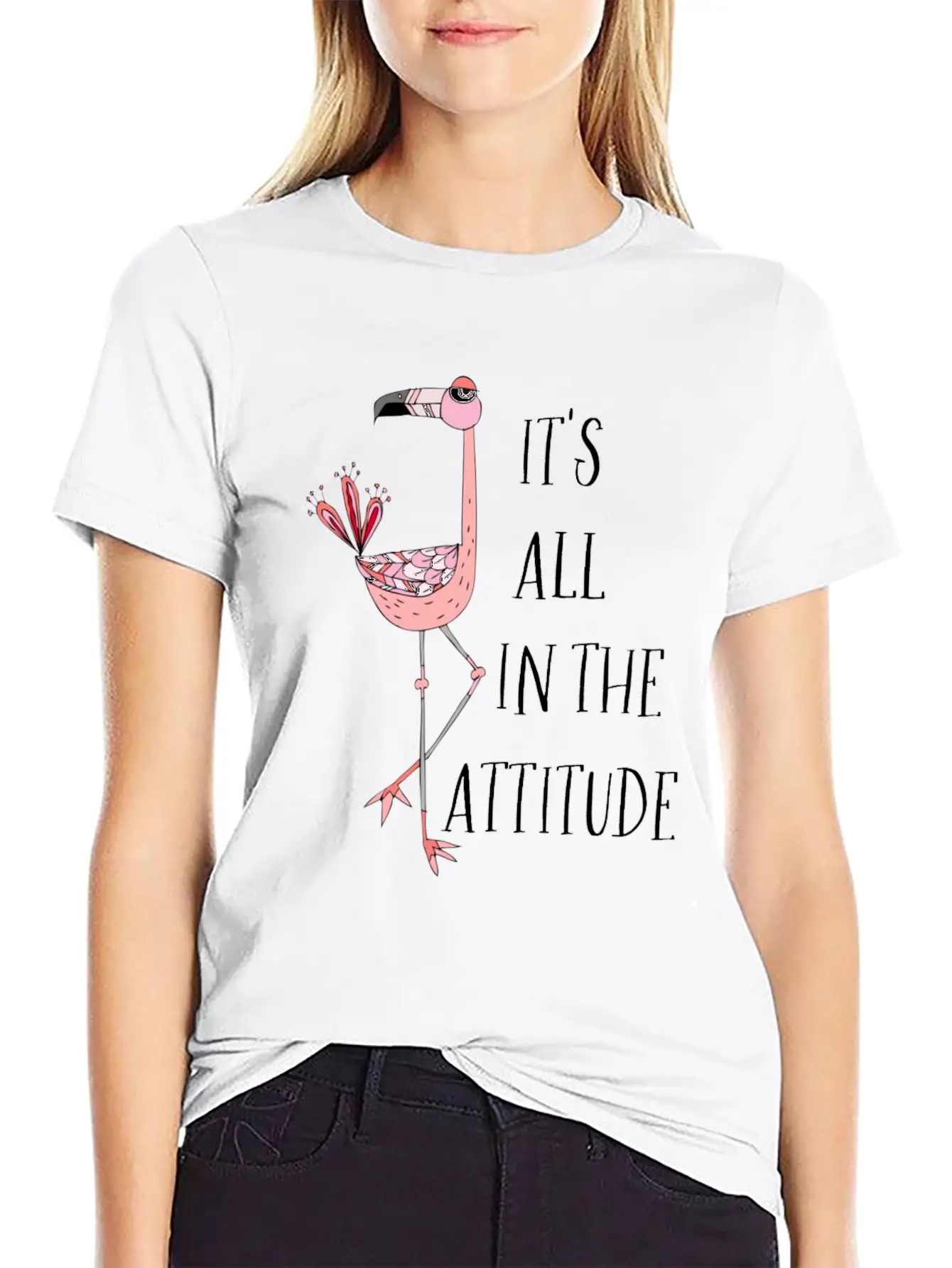 It S All In The Attitude Pink Flamingo Timeless Short Sleeve Tee – Comfy And Minimalist Design
