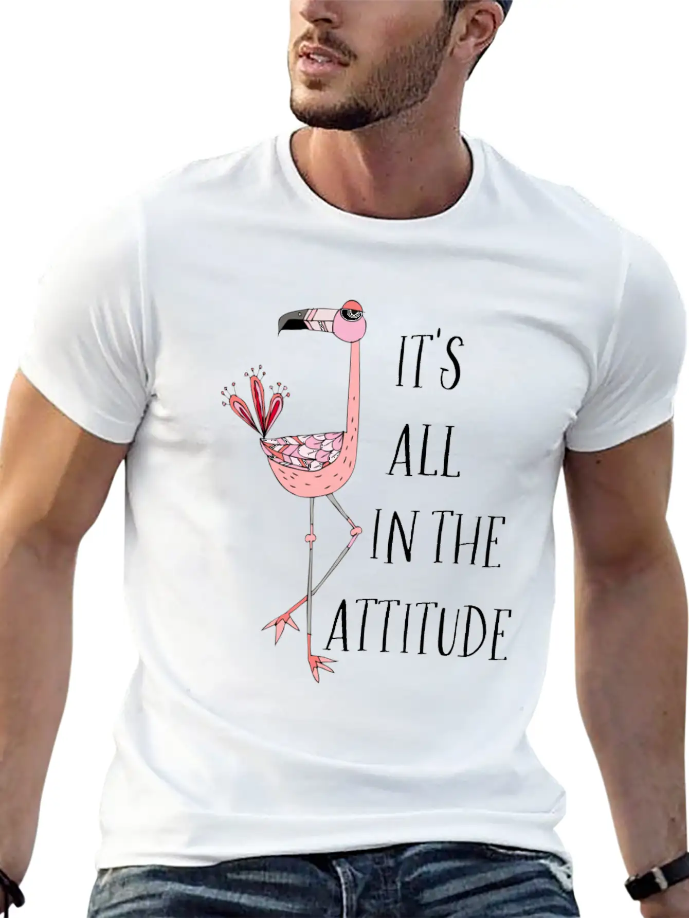 It S All In The Attitude Pink Flamingo Timeless Short Sleeve Tee – Comfy And Minimalist Design