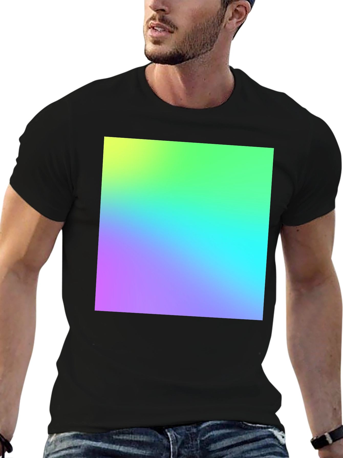 Vibrant Gradient Tee - Stylish Black Cotton Blend T-Shirt